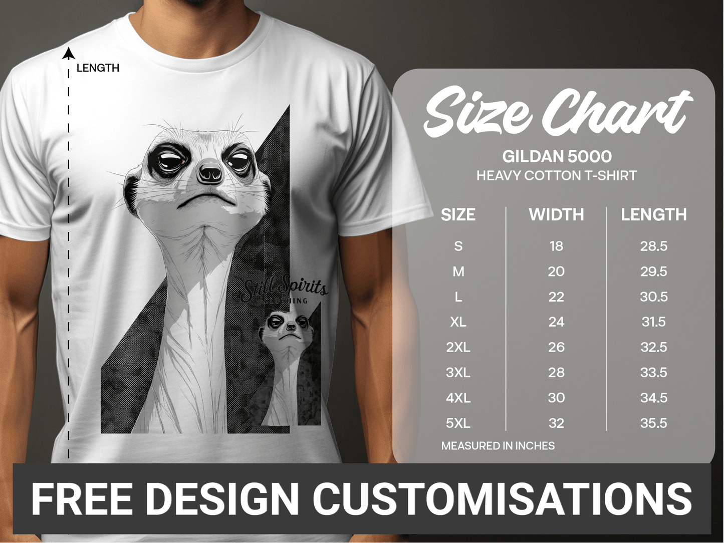 RMA APPAREL Meerkat Sketch Graphic Mens Womens T-Shirt - Still Spirits White T-Shirt - RMA APPAREL - Roclla Media Apparel Store