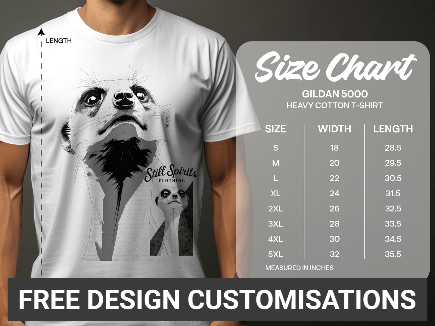 RMA APPAREL Meerkat Stare Unisex T-Shirt Sizes Small to 5XL T-Shirt - Still Spirits White T-Shirt - RMA APPAREL - Roclla Media Apparel Store