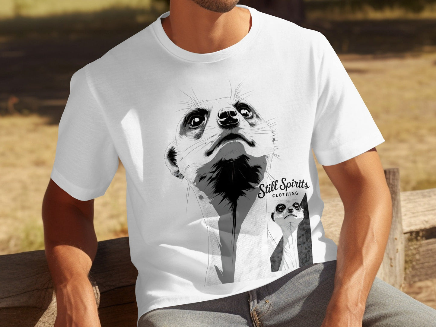 RMA APPAREL Meerkat Stare Unisex T-Shirt Sizes Small to 5XL T-Shirt - Still Spirits White T-Shirt - RMA APPAREL - Roclla Media Apparel Store