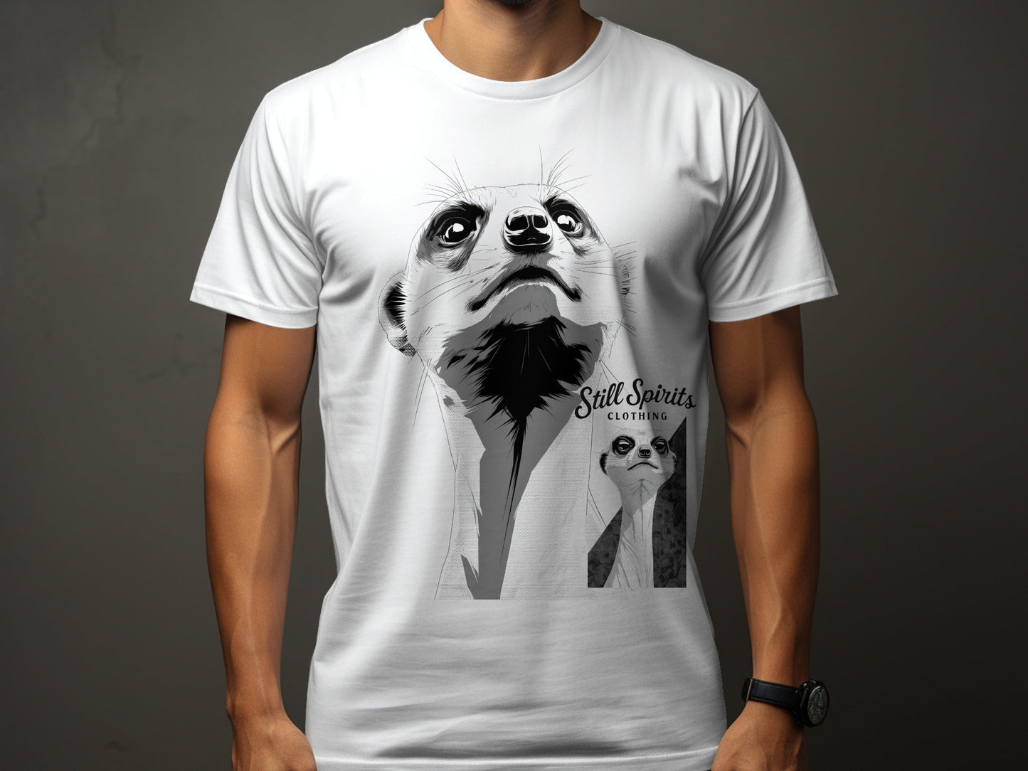 RMA APPAREL Meerkat Stare Unisex T-Shirt Sizes Small to 5XL T-Shirt - Still Spirits White T-Shirt - RMA APPAREL - Roclla Media Apparel Store