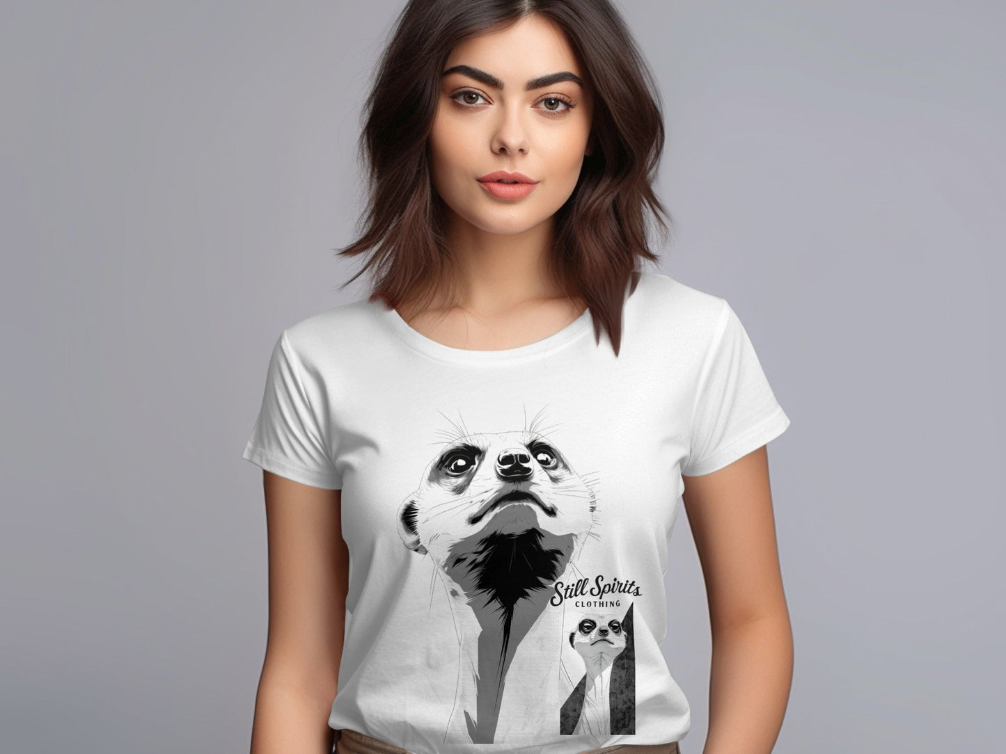RMA APPAREL Meerkat Stare Unisex T-Shirt Sizes Small to 5XL T-Shirt - Still Spirits White T-Shirt - RMA APPAREL - Roclla Media Apparel Store