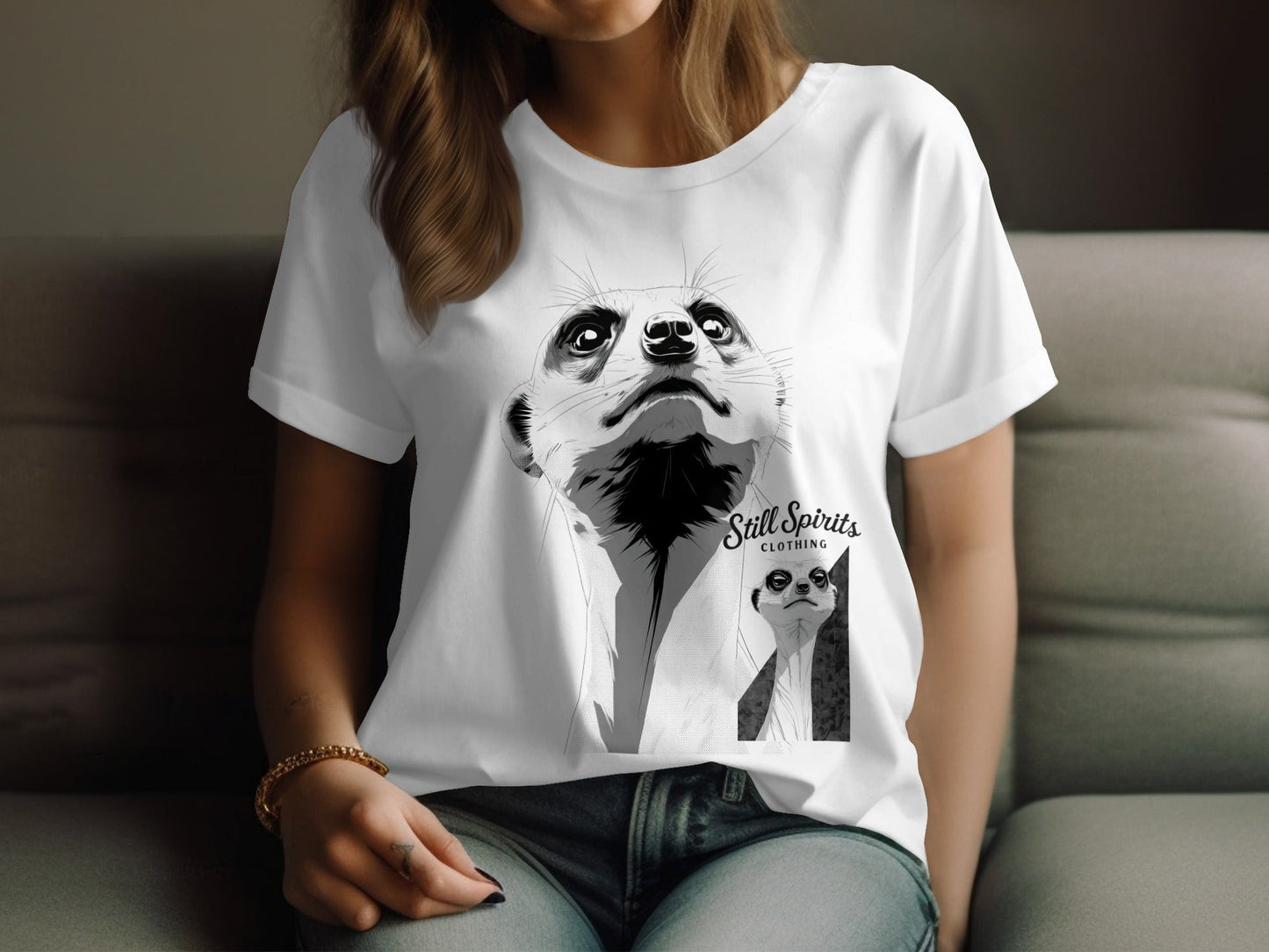 RMA APPAREL Meerkat Stare Unisex T-Shirt Sizes Small to 5XL T-Shirt - Still Spirits White T-Shirt - RMA APPAREL - Roclla Media Apparel Store
