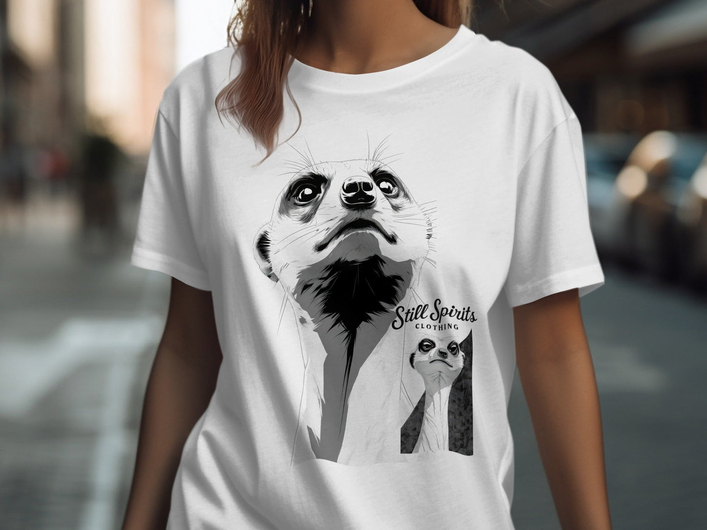 RMA APPAREL Meerkat Stare Unisex T-Shirt Sizes Small to 5XL T-Shirt - Still Spirits White T-Shirt - RMA APPAREL - Roclla Media Apparel Store