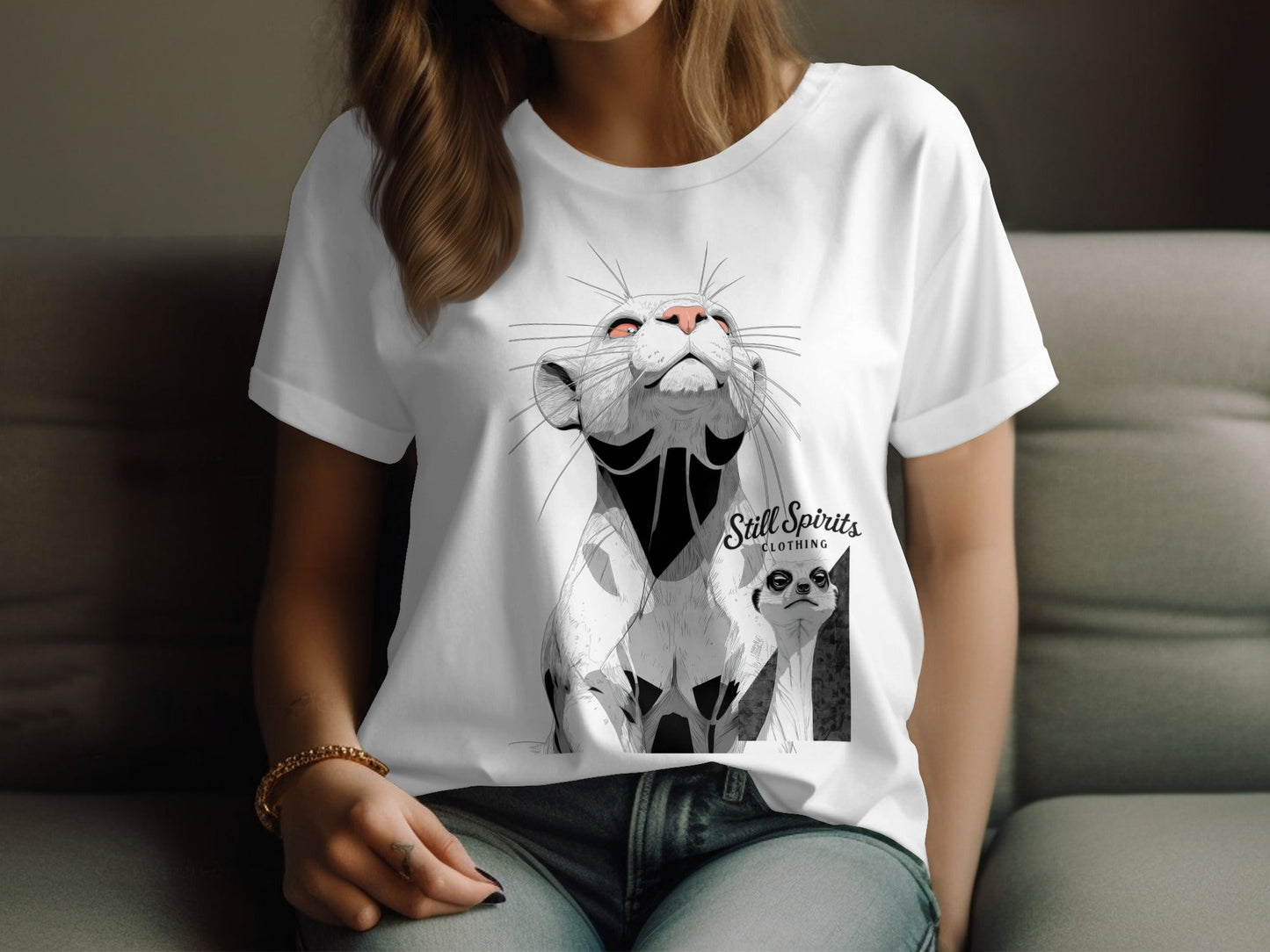 RMA APPAREL Meerkat Wildlife Graphic Mens Unisex T-Shirt - Still Spirits White T-Shirt - RMA APPAREL - Roclla Media Apparel Store