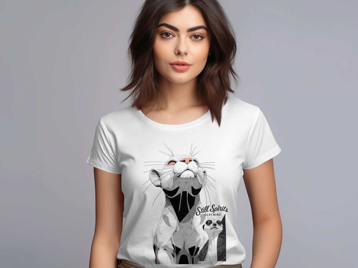 RMA APPAREL Meerkat Wildlife Graphic Mens Unisex T-Shirt - Still Spirits White T-Shirt - RMA APPAREL - Roclla Media Apparel Store