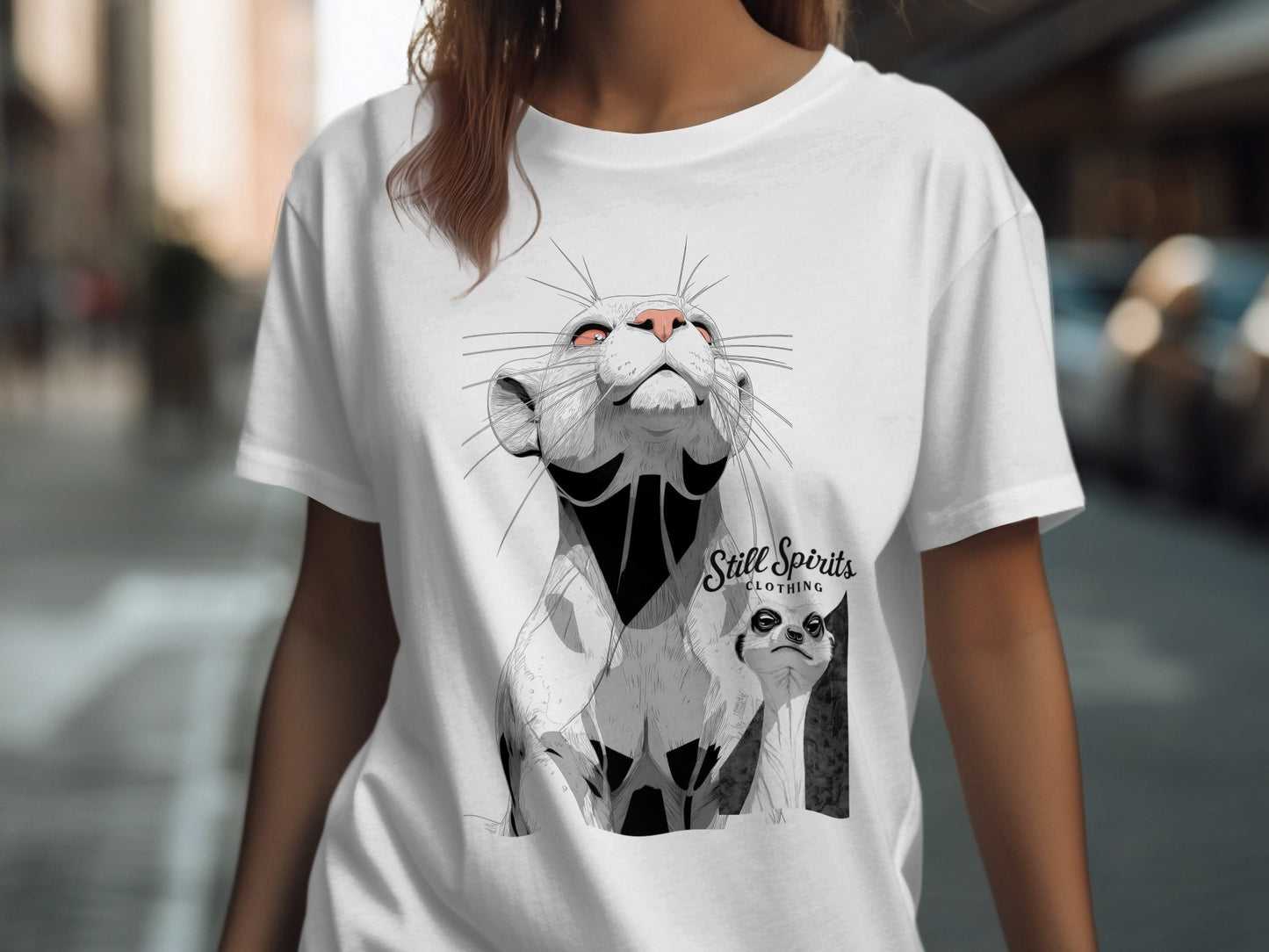 RMA APPAREL Meerkat Wildlife Graphic Mens Unisex T-Shirt - Still Spirits White T-Shirt - RMA APPAREL - Roclla Media Apparel Store