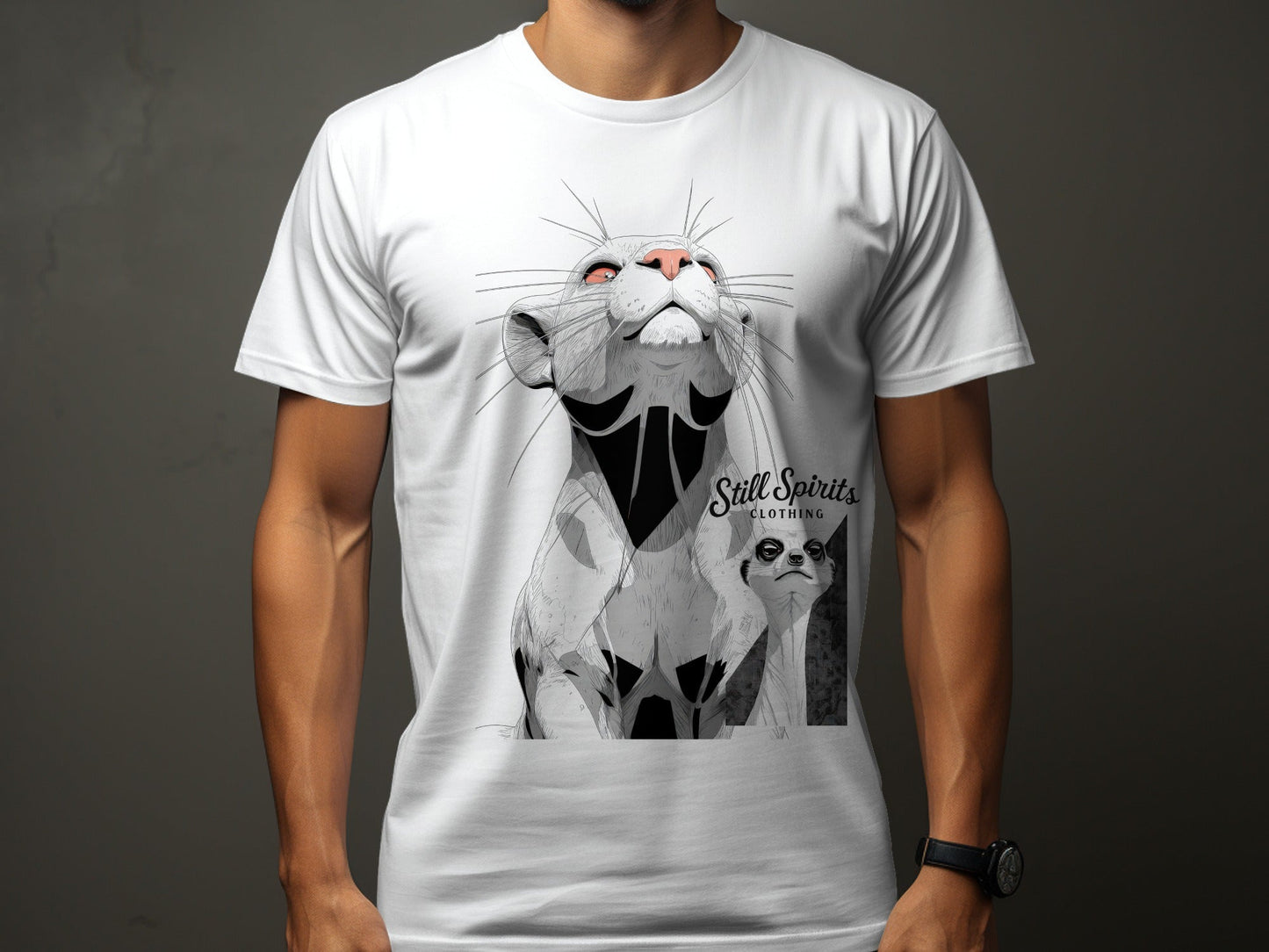 RMA APPAREL Meerkat Wildlife Graphic Mens Unisex T-Shirt - Still Spirits White T-Shirt - RMA APPAREL - Roclla Media Apparel Store