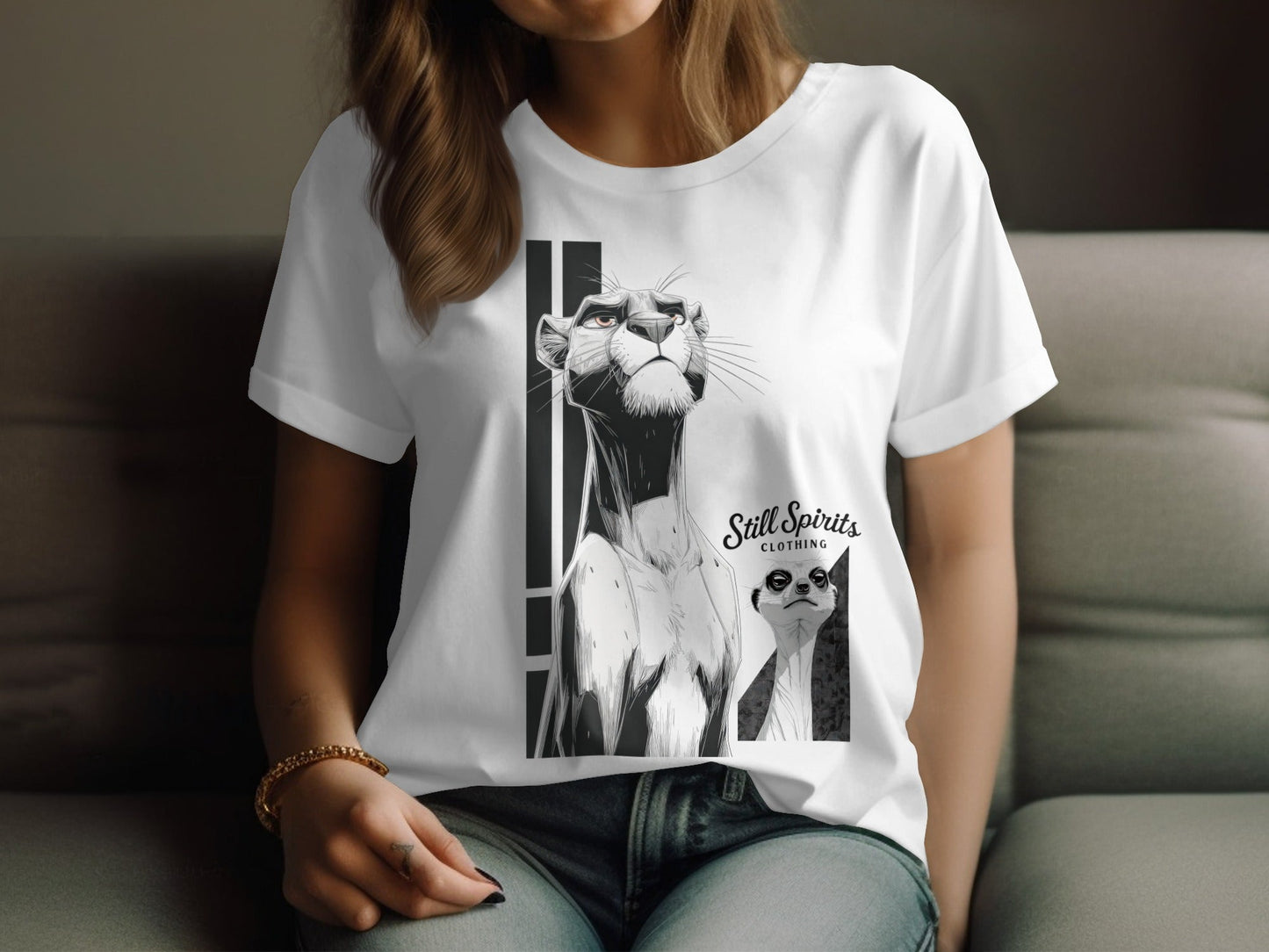 RMA APPAREL Panther Meerkat Graphic Unisex T-Shirt Sizes S - 5XL - Still Spirits White T-Shirt - RMA APPAREL - Roclla Media Apparel Store