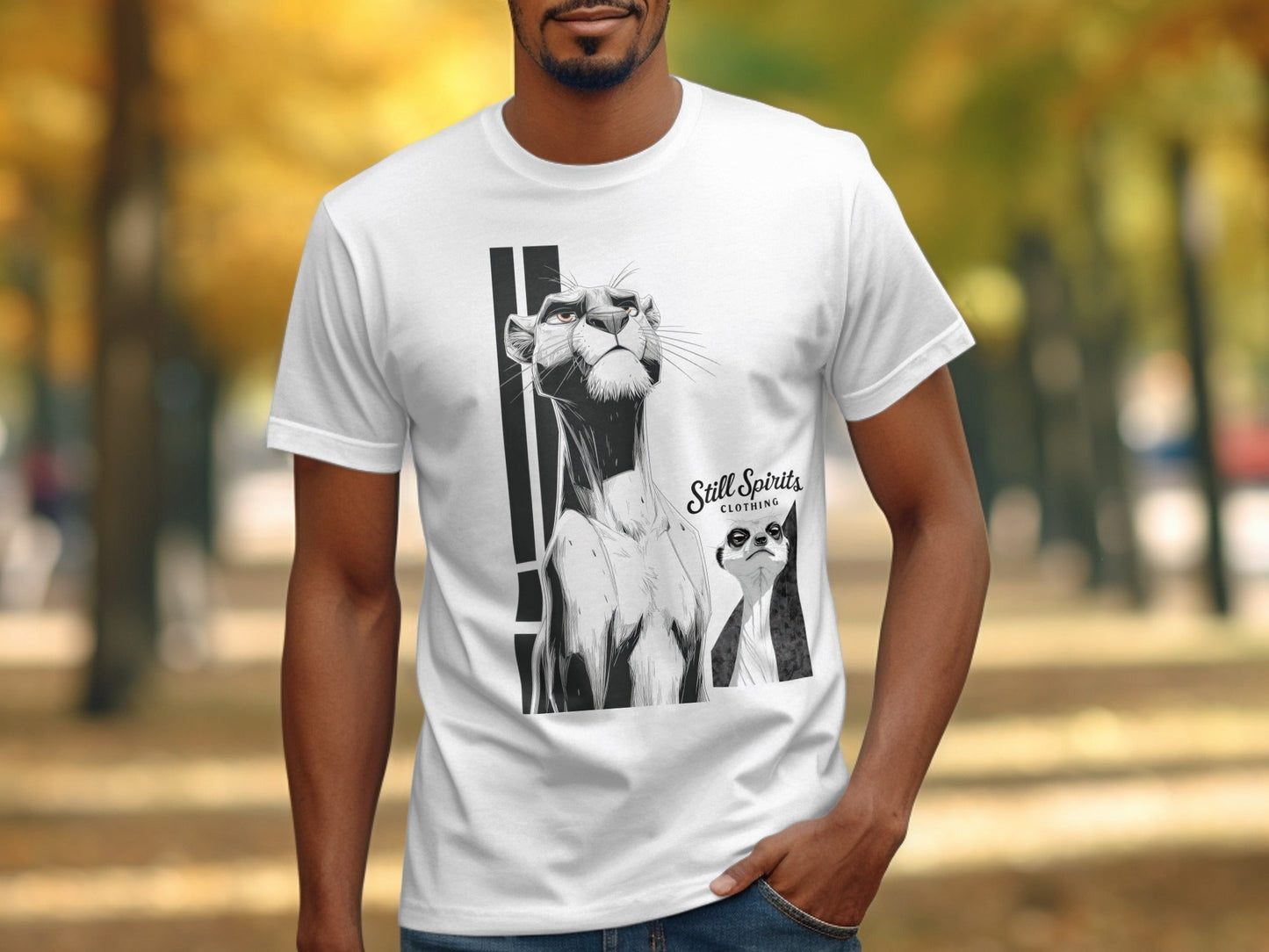 RMA APPAREL Panther Meerkat Graphic Unisex T-Shirt Sizes S - 5XL - Still Spirits White T-Shirt - RMA APPAREL - Roclla Media Apparel Store