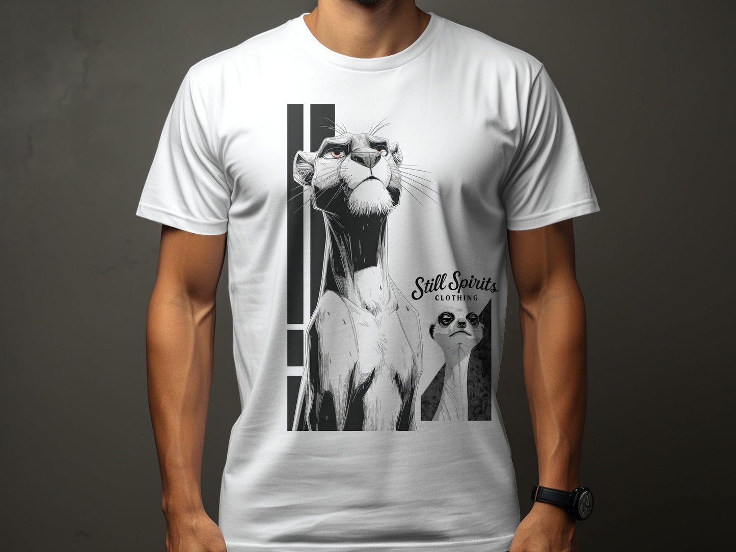 RMA APPAREL Panther Meerkat Graphic Unisex T-Shirt Sizes S - 5XL - Still Spirits White T-Shirt - RMA APPAREL - Roclla Media Apparel Store