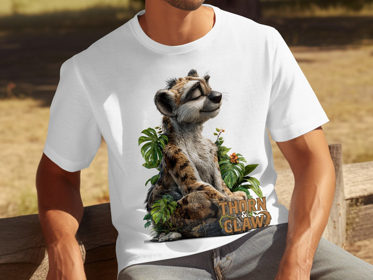 RMA APPAREL Peaceful Cheetah With Plants T-Shirt Sizes S - 5XL - Thorn & Claw White T-Shirts - RMA APPAREL - Roclla Media Apparel Store
