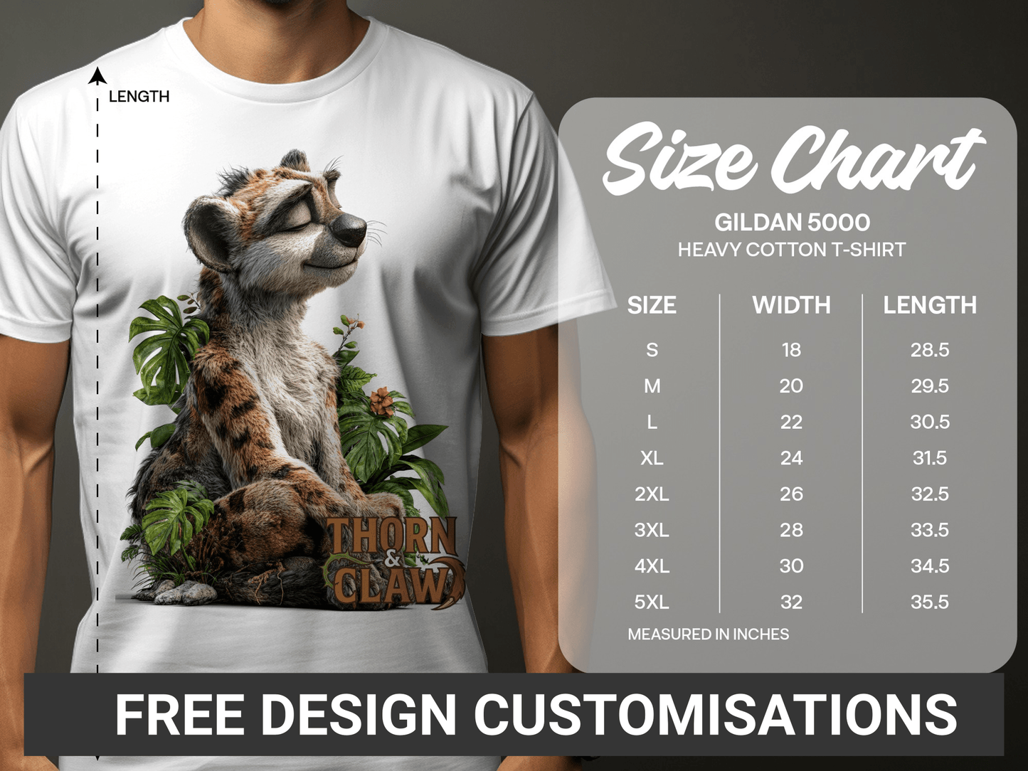 RMA APPAREL Peaceful Cheetah With Plants T-Shirt Sizes S - 5XL - Thorn & Claw White T-Shirts - RMA APPAREL - Roclla Media Apparel Store