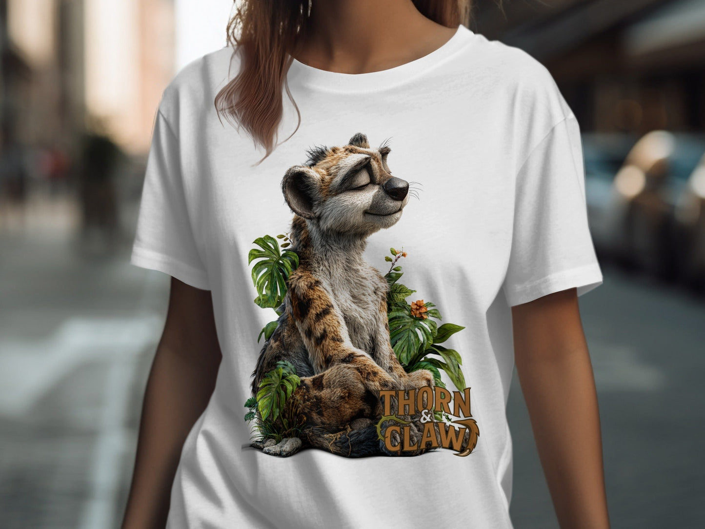 RMA APPAREL Peaceful Cheetah With Plants T-Shirt Sizes S - 5XL - Thorn & Claw White T-Shirts - RMA APPAREL - Roclla Media Apparel Store