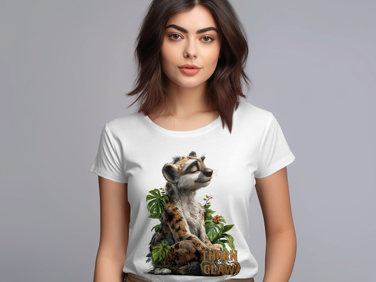 RMA APPAREL Peaceful Cheetah With Plants T-Shirt Sizes S - 5XL - Thorn & Claw White T-Shirts - RMA APPAREL - Roclla Media Apparel Store