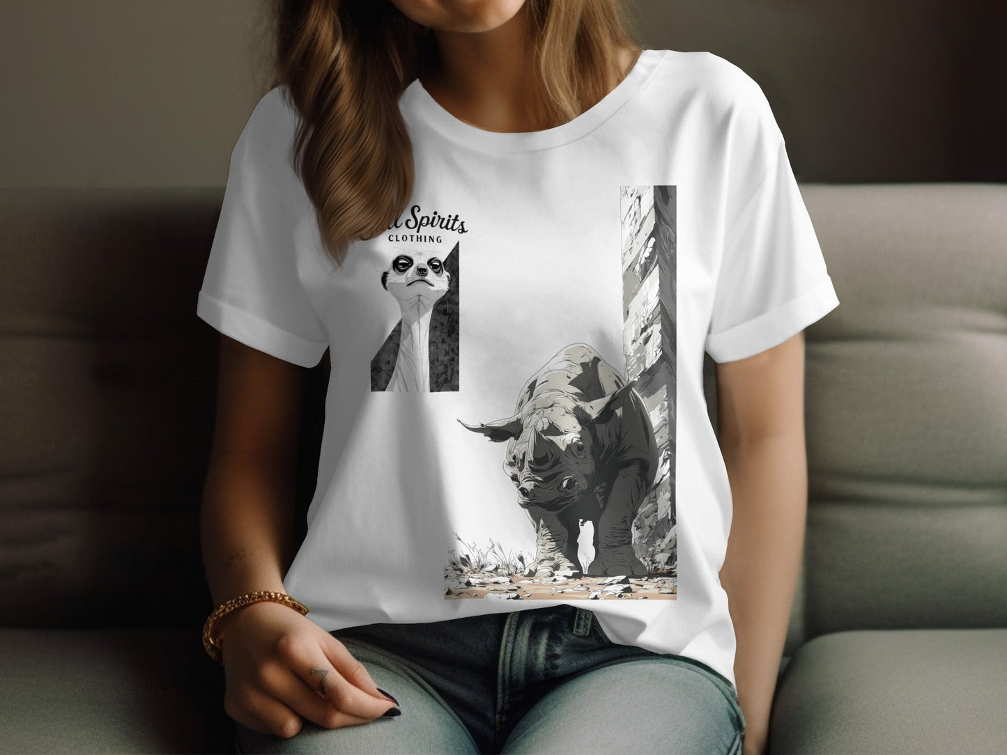 RMA APPAREL Rhino Meerkat Design Unisex Mens T-Shirt Sizes T-Shirt - Still Spirits White T-Shirt - RMA APPAREL - Roclla Media Apparel Store