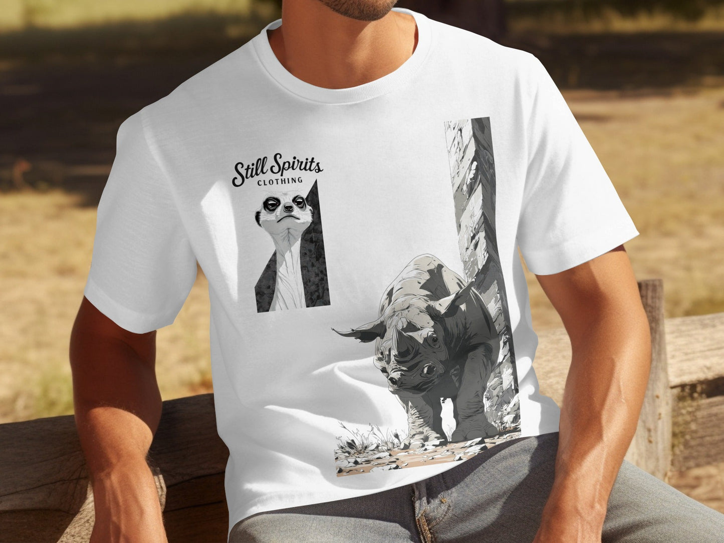 RMA APPAREL Rhino Meerkat Design Unisex Mens T-Shirt Sizes T-Shirt - Still Spirits White T-Shirt - RMA APPAREL - Roclla Media Apparel Store