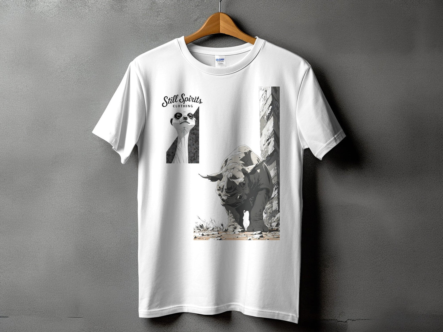RMA APPAREL Rhino Meerkat Design Unisex Mens T-Shirt Sizes T-Shirt - Still Spirits White T-Shirt - RMA APPAREL - Roclla Media Apparel Store