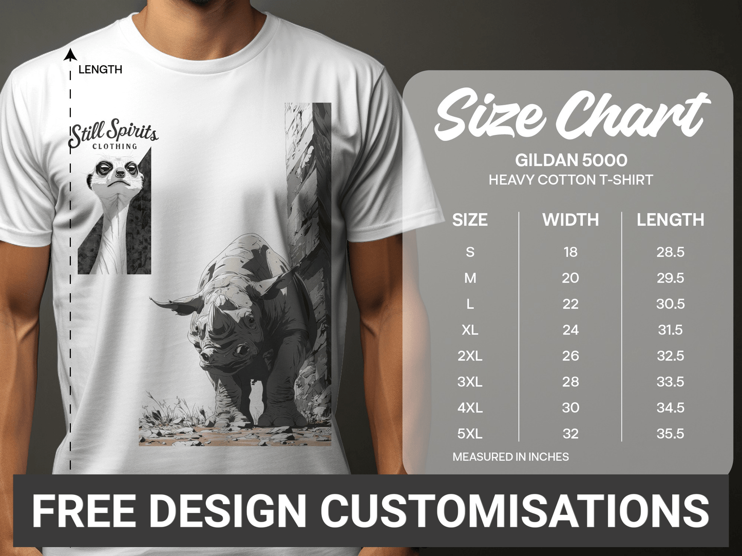 RMA APPAREL Rhino Meerkat Design Unisex Mens T-Shirt Sizes T-Shirt - Still Spirits White T-Shirt - RMA APPAREL - Roclla Media Apparel Store