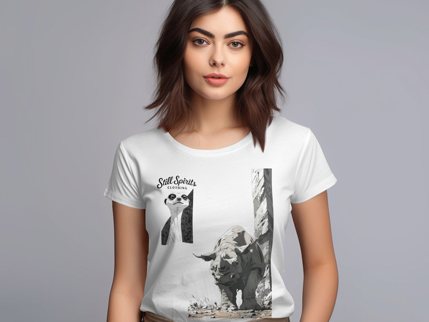 RMA APPAREL Rhino Meerkat Design Unisex Mens T-Shirt Sizes T-Shirt - Still Spirits White T-Shirt - RMA APPAREL - Roclla Media Apparel Store