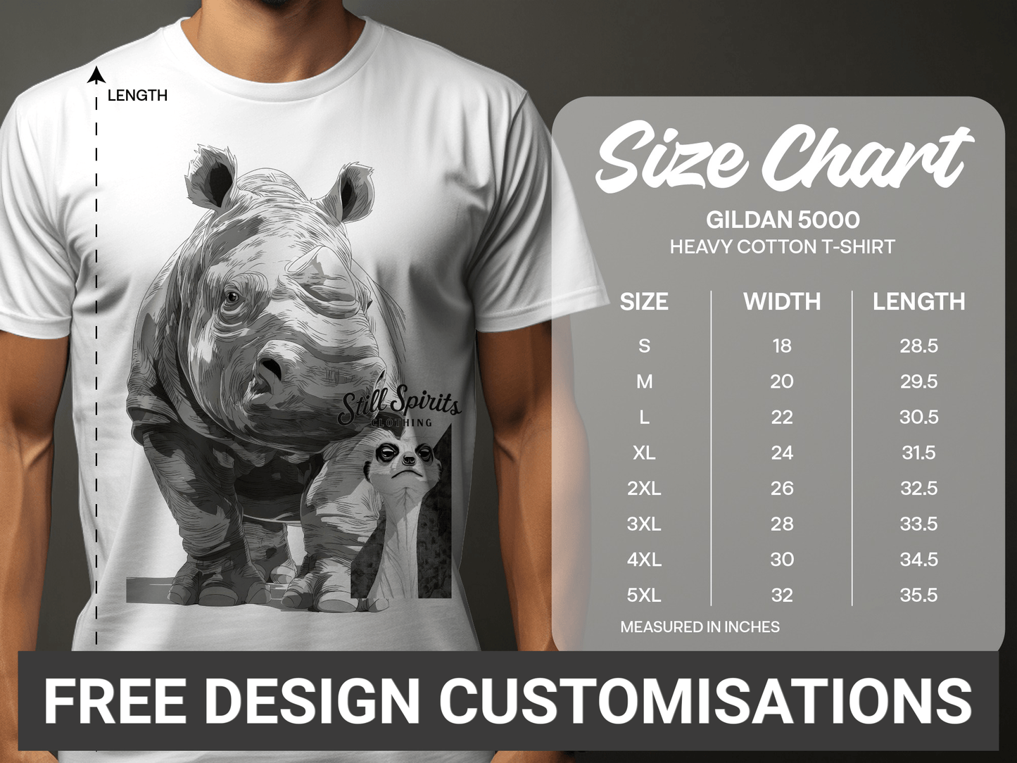 RMA APPAREL Rhino Meerkat Wildlife Animal Unisex T-Shirt - Still Spirits White T-Shirt - RMA APPAREL - Roclla Media Apparel Store