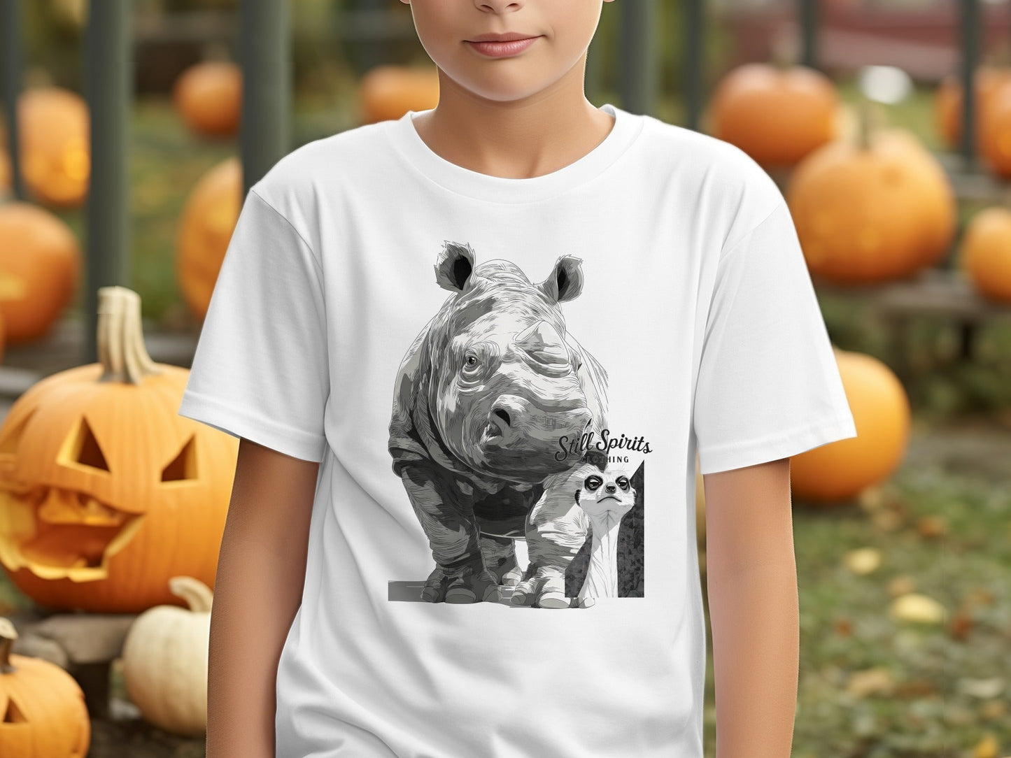 RMA APPAREL Rhino Meerkat Wildlife Animal Unisex T-Shirt - Still Spirits White T-Shirt - RMA APPAREL - Roclla Media Apparel Store