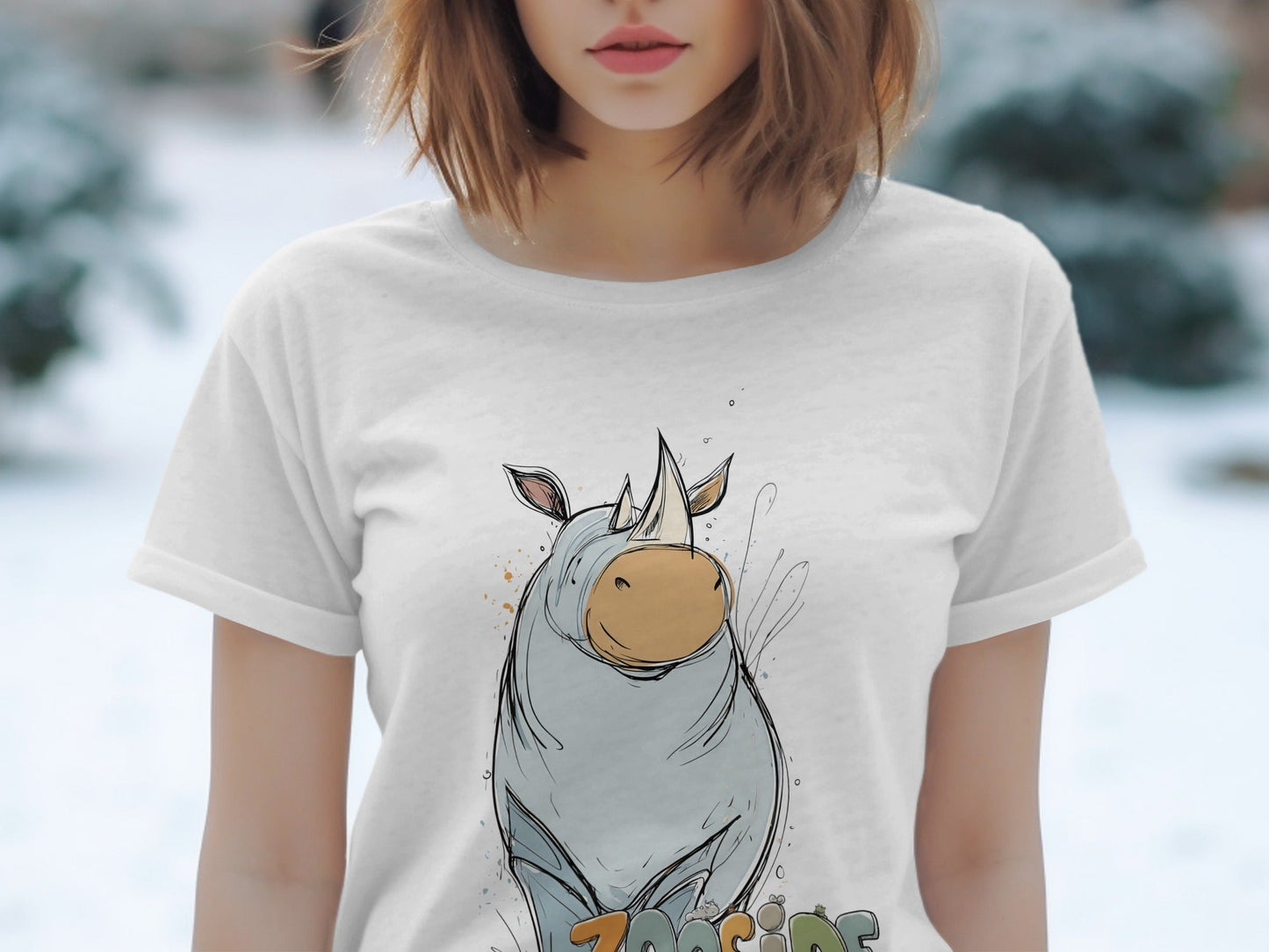 RMA APPAREL Rhino Wildlife Cute Illustration Unisex T-Shirt - Zooside White T-Shirts - RMA APPAREL - Roclla Media Apparel Store