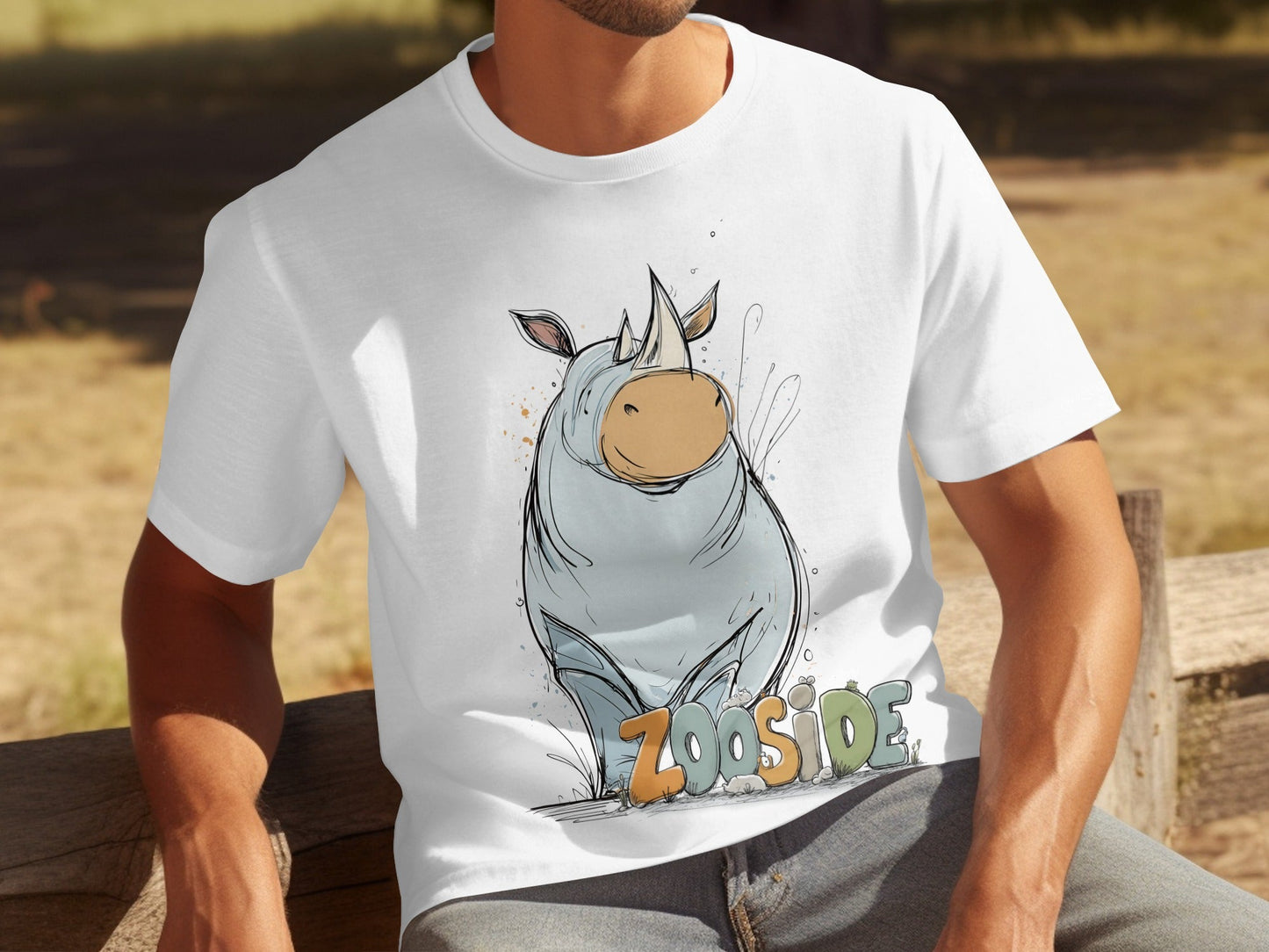 RMA APPAREL Rhino Wildlife Cute Illustration Unisex T-Shirt - Zooside White T-Shirts - RMA APPAREL - Roclla Media Apparel Store