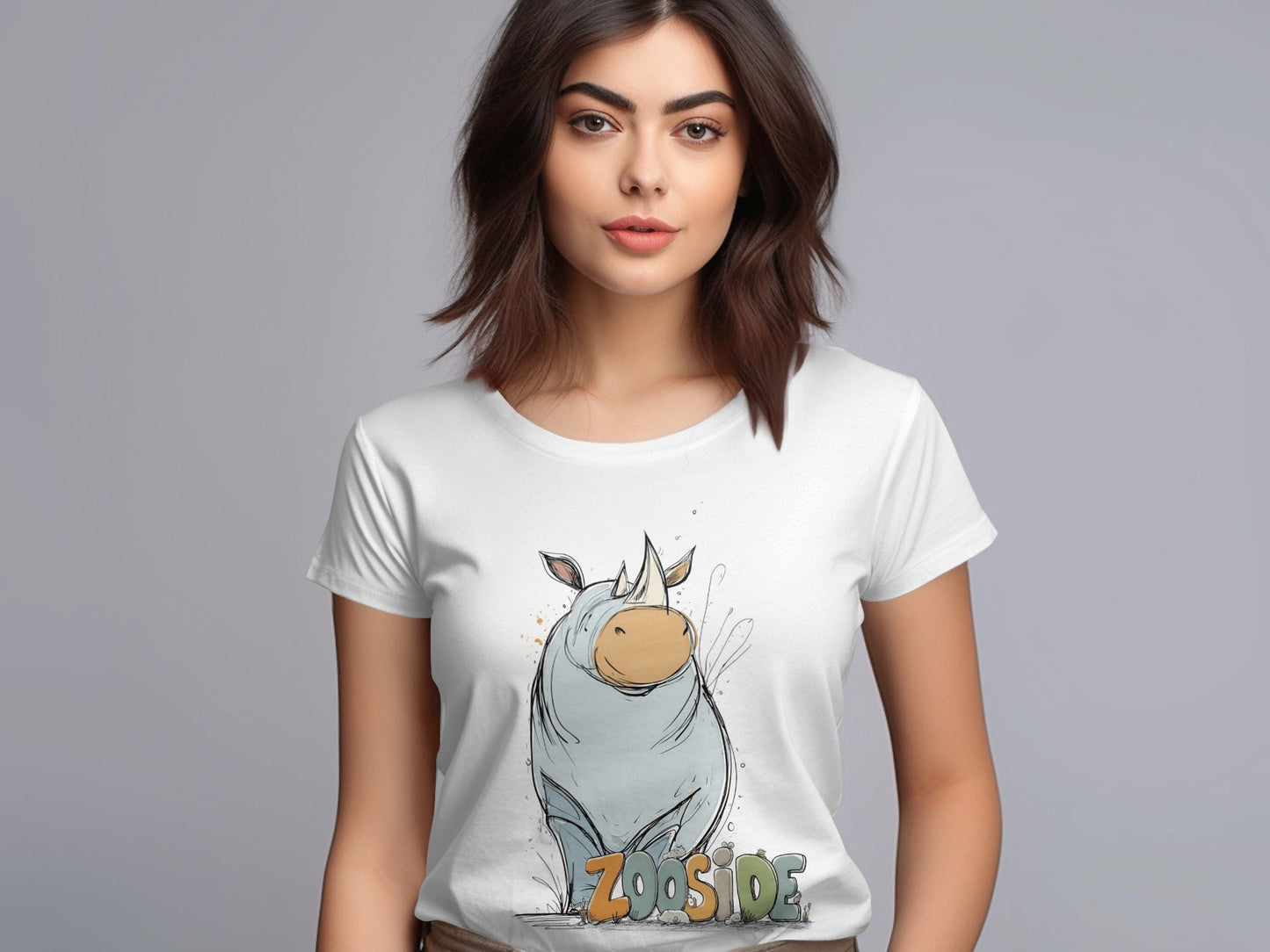 RMA APPAREL Rhino Wildlife Cute Illustration Unisex T-Shirt - Zooside White T-Shirts - RMA APPAREL - Roclla Media Apparel Store
