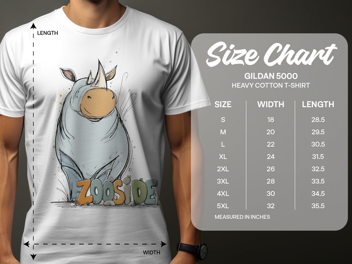 RMA APPAREL Rhino Wildlife Cute Illustration Unisex T-Shirt - Zooside White T-Shirts - RMA APPAREL - Roclla Media Apparel Store