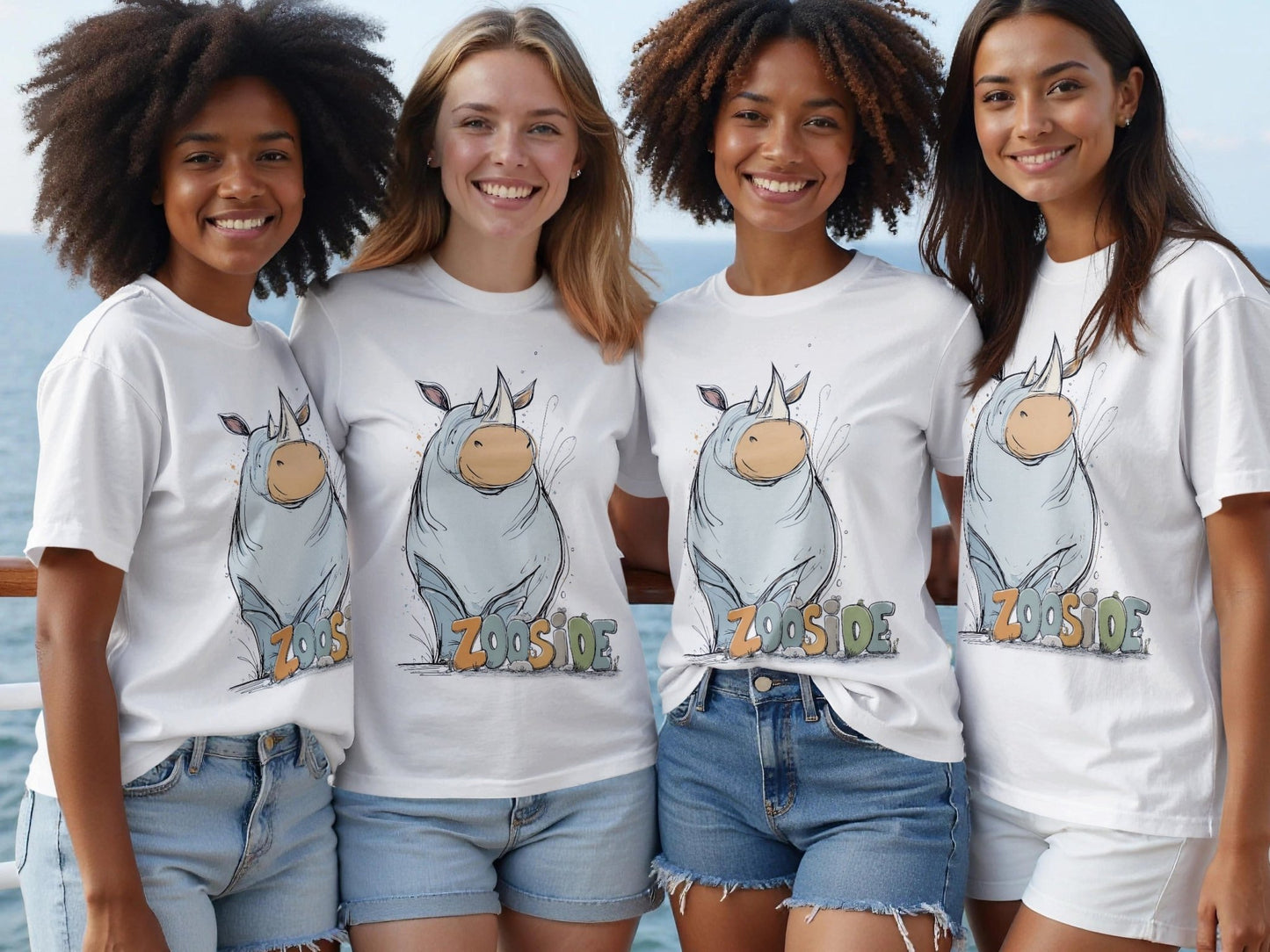RMA APPAREL Rhino Wildlife Cute Illustration Unisex T-Shirt - Zooside White T-Shirts - RMA APPAREL - Roclla Media Apparel Store