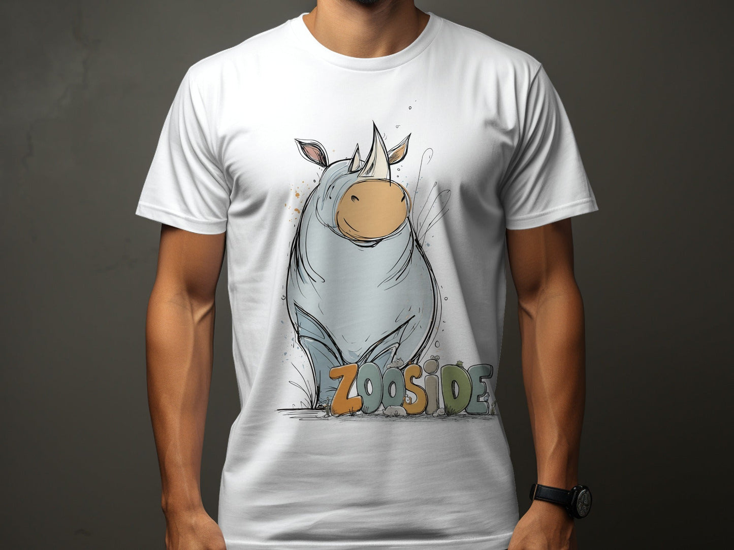 RMA APPAREL Rhino Wildlife Cute Illustration Unisex T-Shirt - Zooside White T-Shirts - RMA APPAREL - Roclla Media Apparel Store