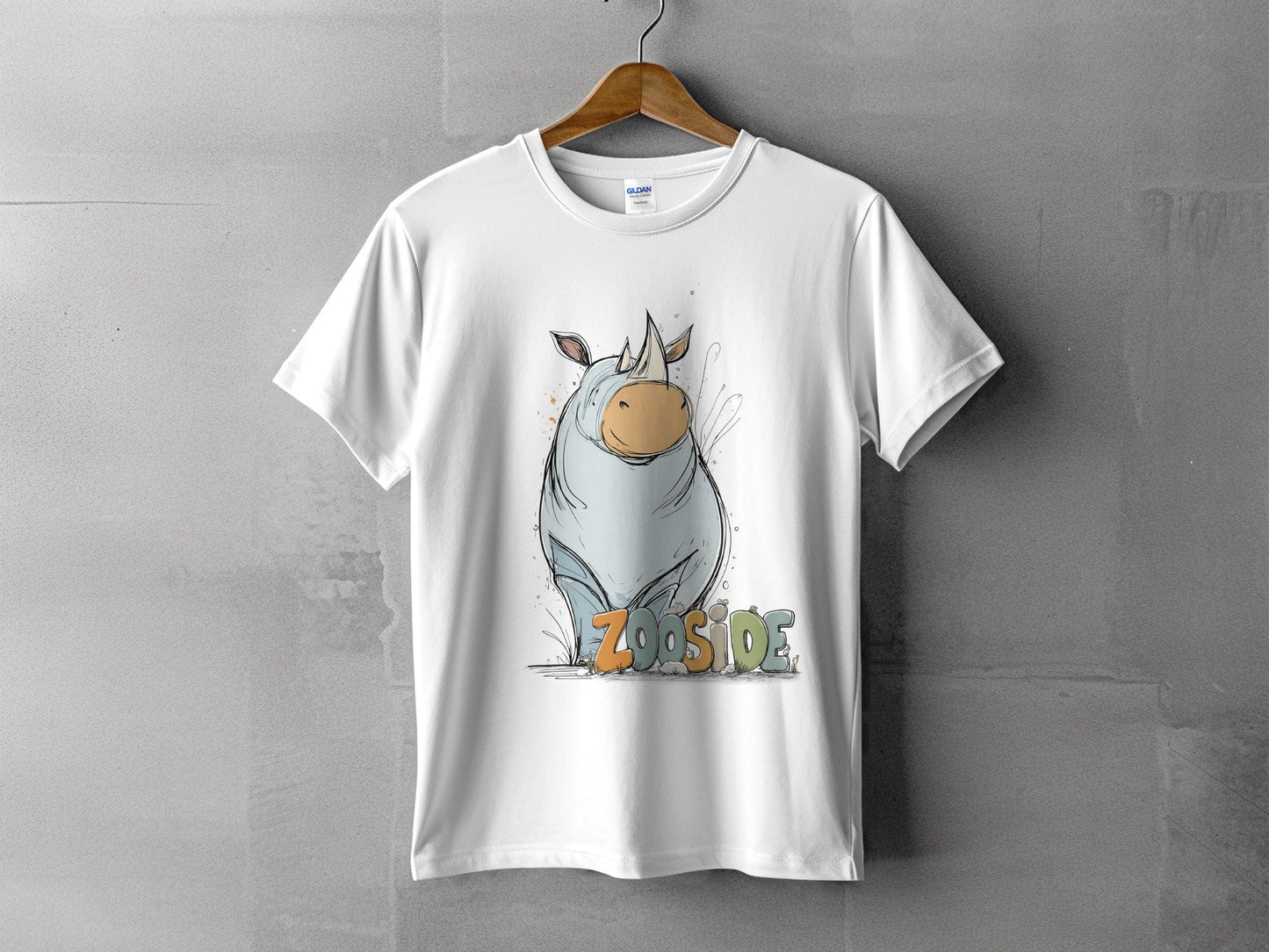 RMA APPAREL Rhino Wildlife Cute Illustration Unisex T-Shirt - Zooside White T-Shirts - RMA APPAREL - Roclla Media Apparel Store