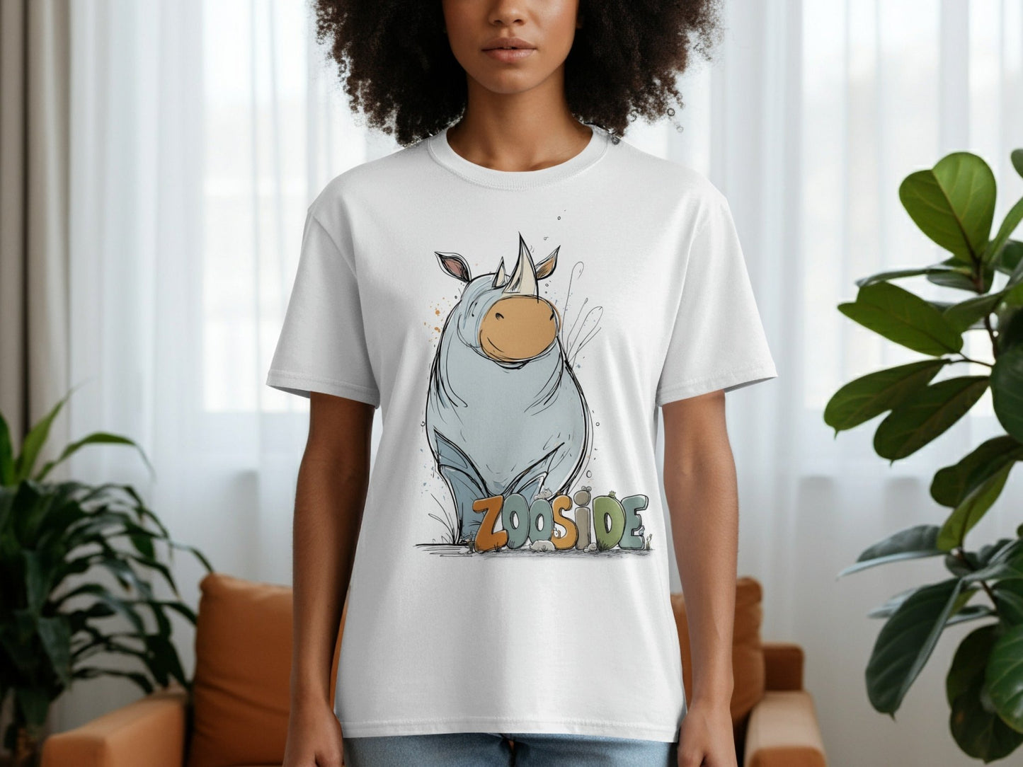 RMA APPAREL Rhino Wildlife Cute Illustration Unisex T-Shirt - Zooside White T-Shirts - RMA APPAREL - Roclla Media Apparel Store