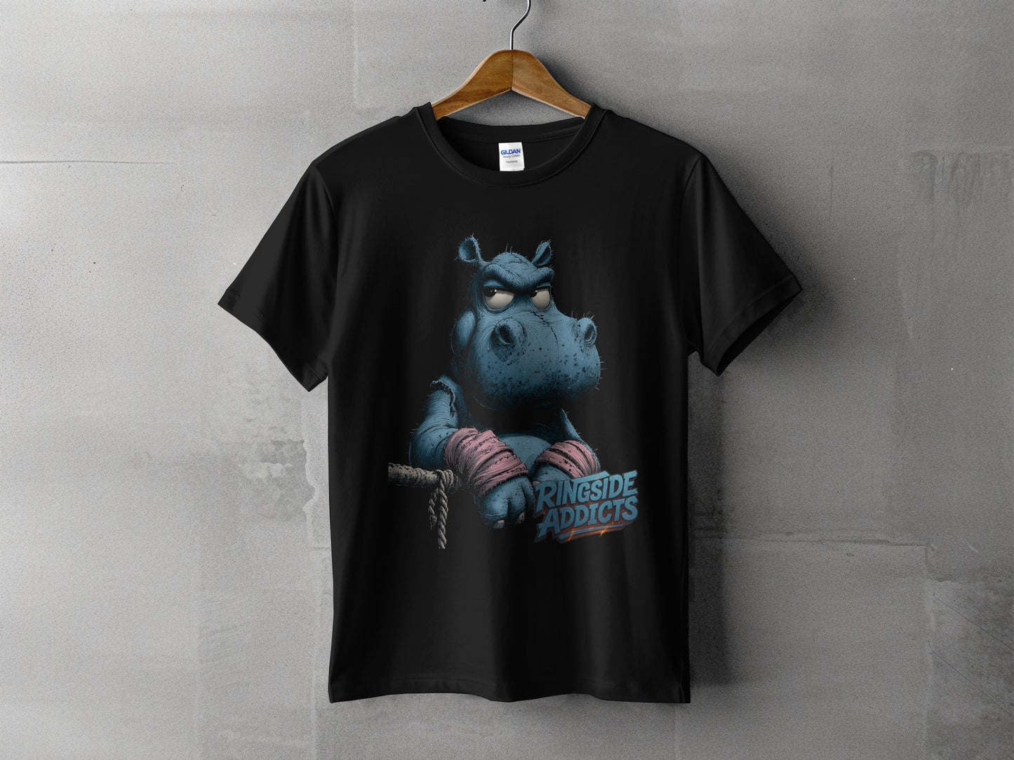 RMA APPAREL RingSide Addicts Hippo Mens Womens Unisex T-Shirt - Ringside Addicts White T-Shirt - RMA APPAREL - Roclla Media Apparel Store