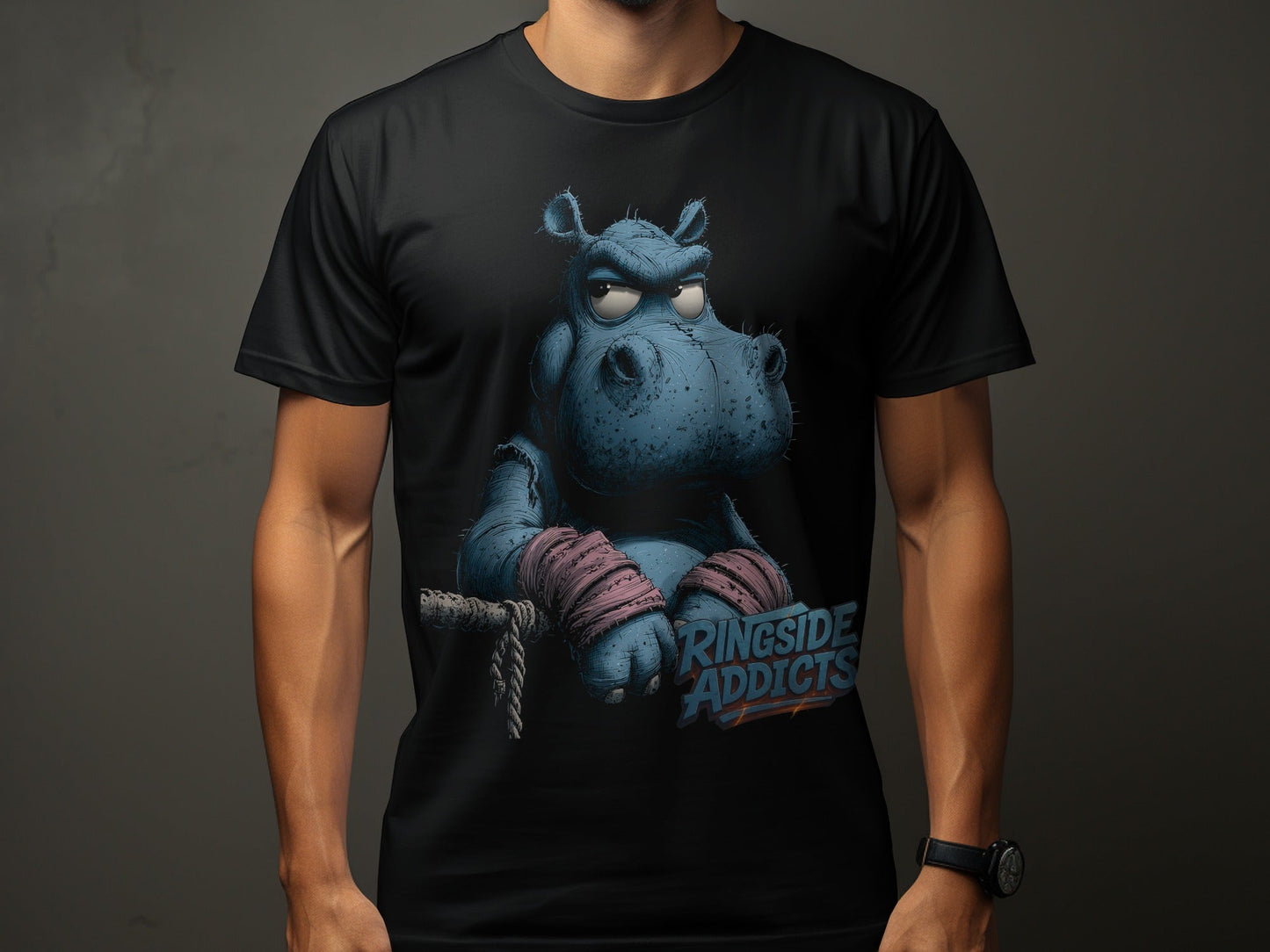 RMA APPAREL RingSide Addicts Hippo Mens Womens Unisex T-Shirt - Ringside Addicts White T-Shirt - RMA APPAREL - Roclla Media Apparel Store