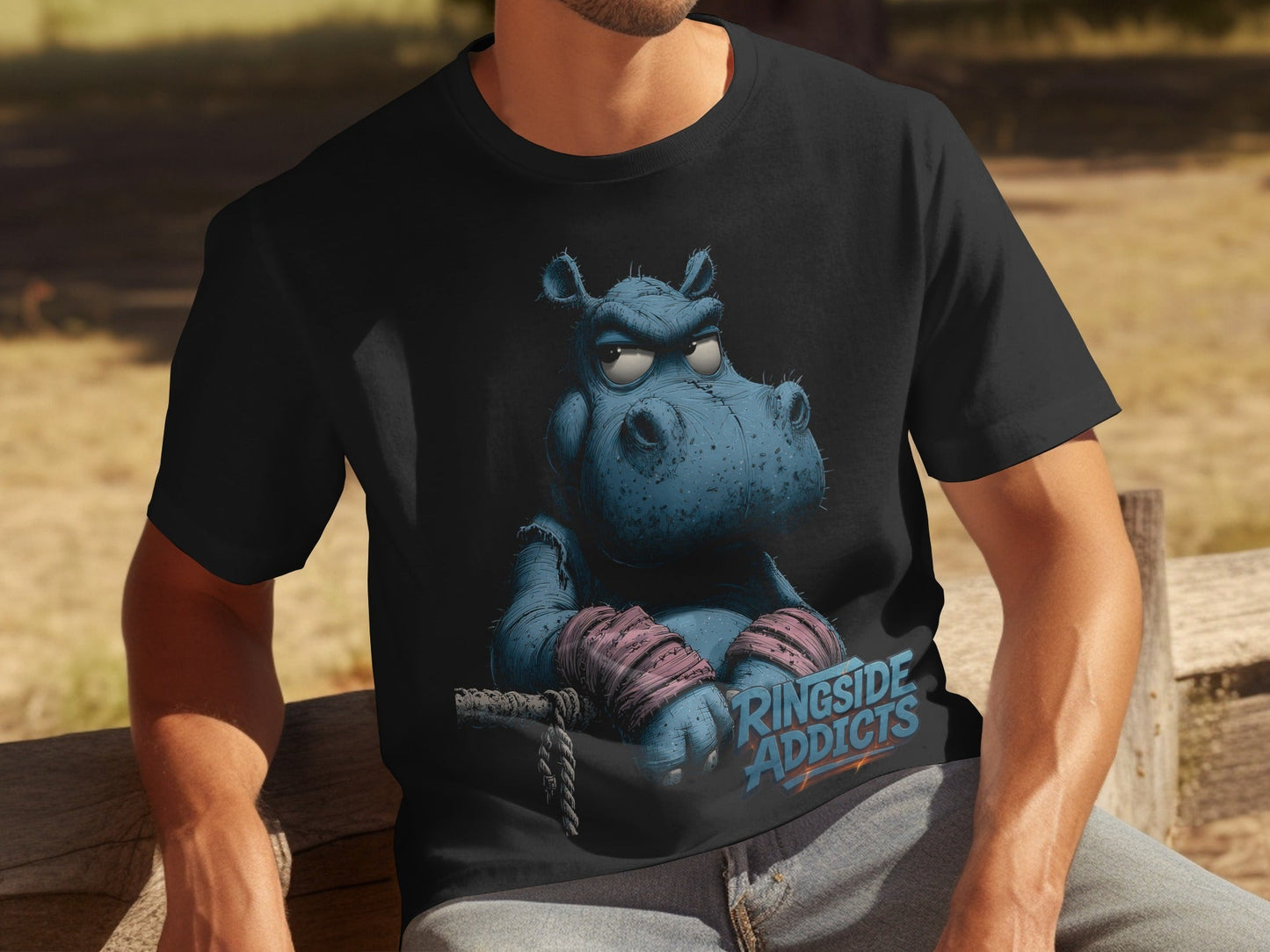 RMA APPAREL RingSide Addicts Hippo Mens Womens Unisex T-Shirt - Ringside Addicts White T-Shirt - RMA APPAREL - Roclla Media Apparel Store