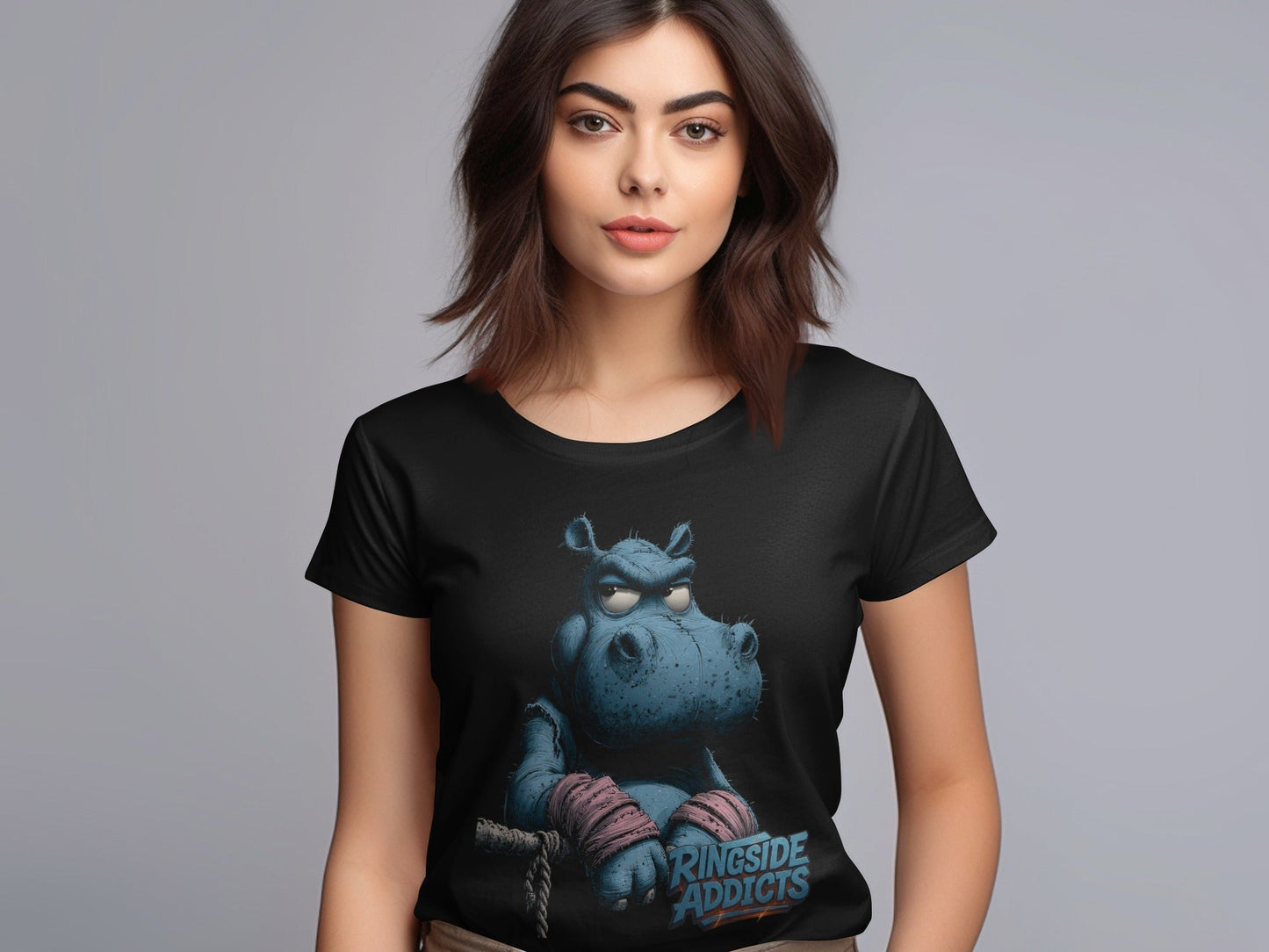 RMA APPAREL RingSide Addicts Hippo Mens Womens Unisex T-Shirt - Ringside Addicts White T-Shirt - RMA APPAREL - Roclla Media Apparel Store