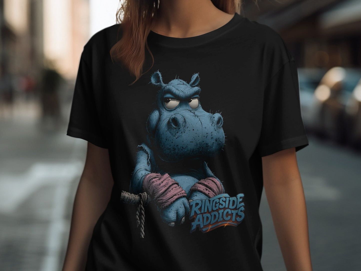 RMA APPAREL RingSide Addicts Hippo Mens Womens Unisex T-Shirt - Ringside Addicts White T-Shirt - RMA APPAREL - Roclla Media Apparel Store