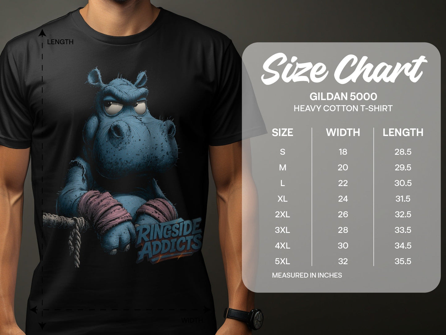 RMA APPAREL RingSide Addicts Hippo Mens Womens Unisex T-Shirt - Ringside Addicts White T-Shirt - RMA APPAREL - Roclla Media Apparel Store