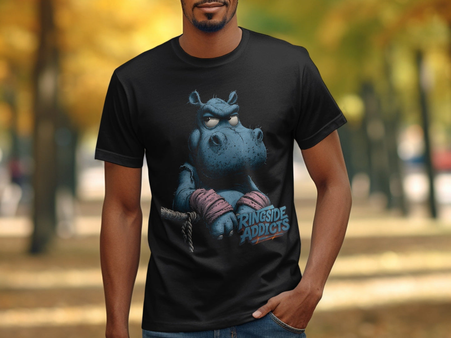 RMA APPAREL RingSide Addicts Hippo Mens Womens Unisex T-Shirt - Ringside Addicts White T-Shirt - RMA APPAREL - Roclla Media Apparel Store