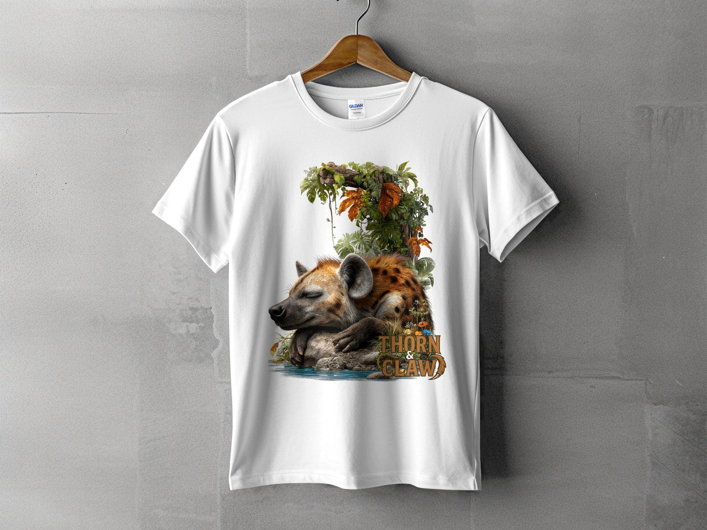 RMA APPAREL Sleeping Hyena Wildlife Sizes S to 5XL T-Shirt - Thorn & Claw White T-Shirts - RMA APPAREL - Roclla Media Apparel Store