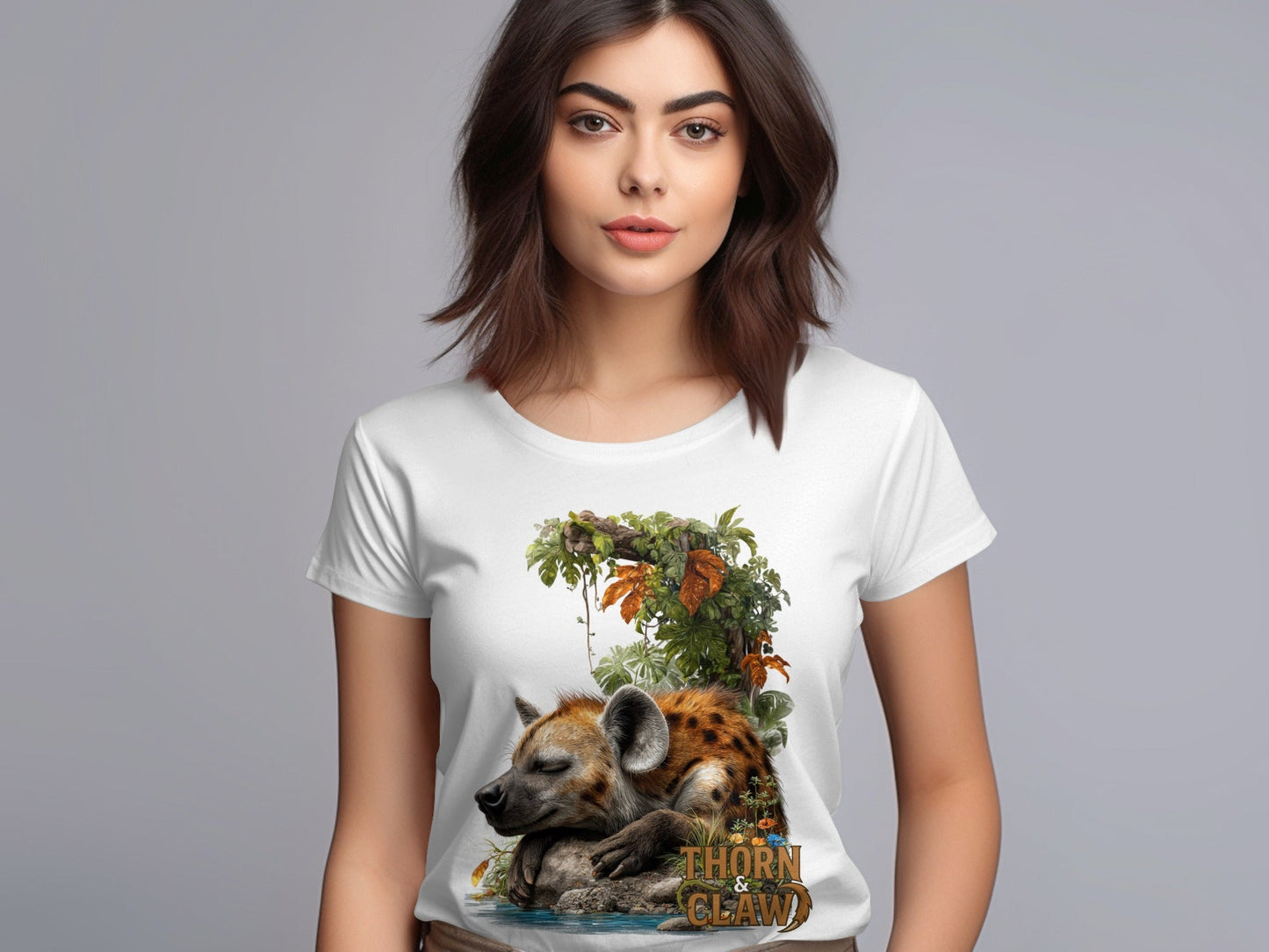 RMA APPAREL Sleeping Hyena Wildlife Sizes S to 5XL T-Shirt - Thorn & Claw White T-Shirts - RMA APPAREL - Roclla Media Apparel Store