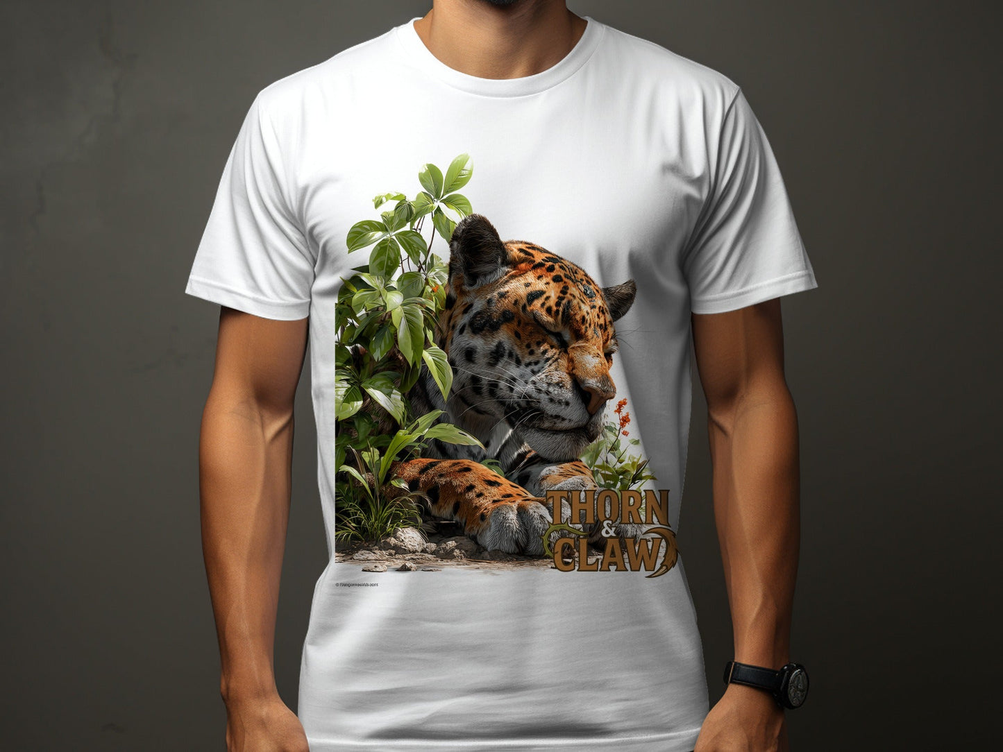 RMA APPAREL Sleeping Jaguar Wildlife Unisex Sizes T-Shirt - Thorn & Claw White T-Shirts - RMA APPAREL - Roclla Media Apparel Store