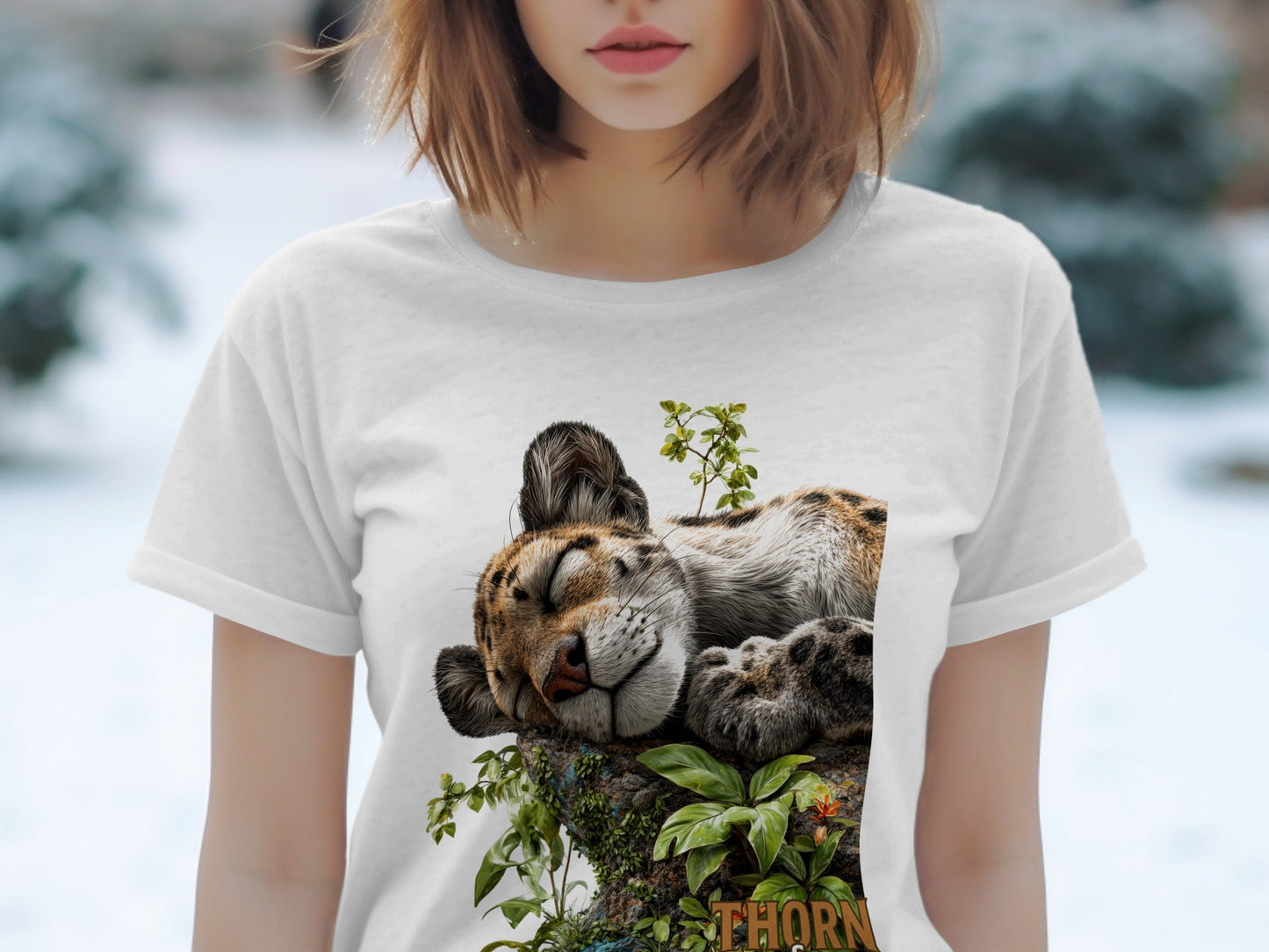 RMA APPAREL Sleeping Leopard Graphic Mens Womens T-Shirt - Thorn & Claw White T-Shirts - RMA APPAREL - Roclla Media Apparel Store