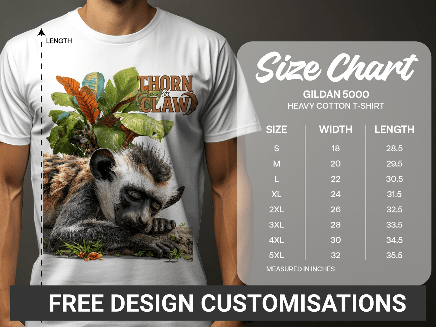 RMA APPAREL Sleeping Monkey Wildlife Unisex T-Shirt Sizes S - 5XL T-Shirt - Thorn & Claw White T-Shirts - RMA APPAREL - Roclla Media Apparel Store