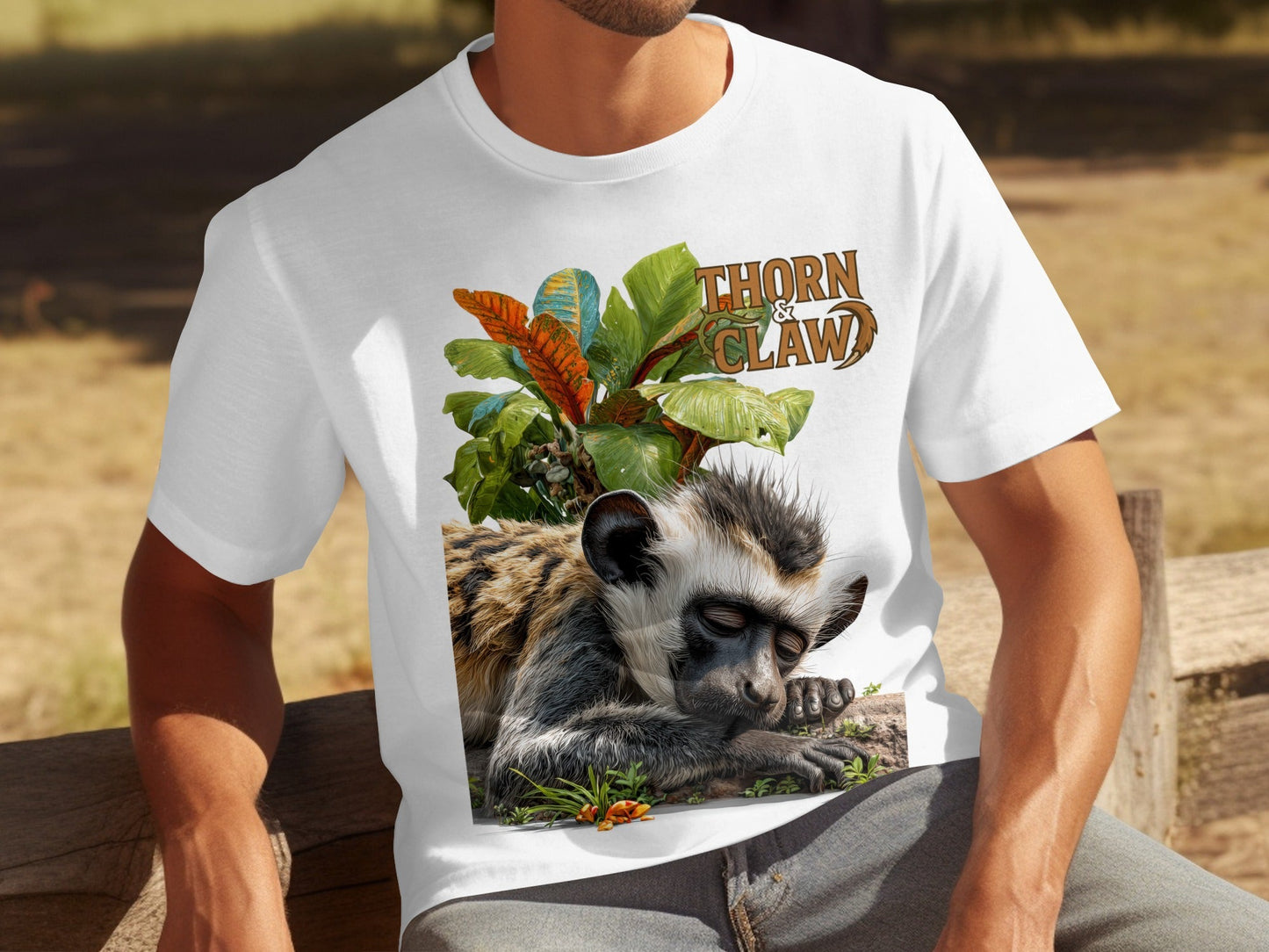 RMA APPAREL Sleeping Monkey Wildlife Unisex T-Shirt Sizes S - 5XL T-Shirt - Thorn & Claw White T-Shirts - RMA APPAREL - Roclla Media Apparel Store
