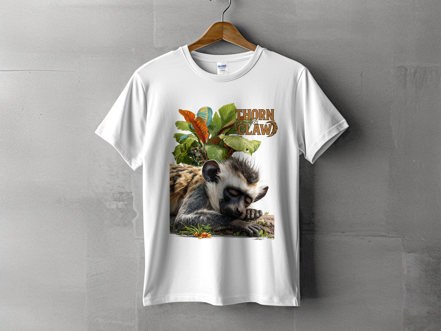RMA APPAREL Sleeping Monkey Wildlife Unisex T-Shirt Sizes S - 5XL T-Shirt - Thorn & Claw White T-Shirts - RMA APPAREL - Roclla Media Apparel Store