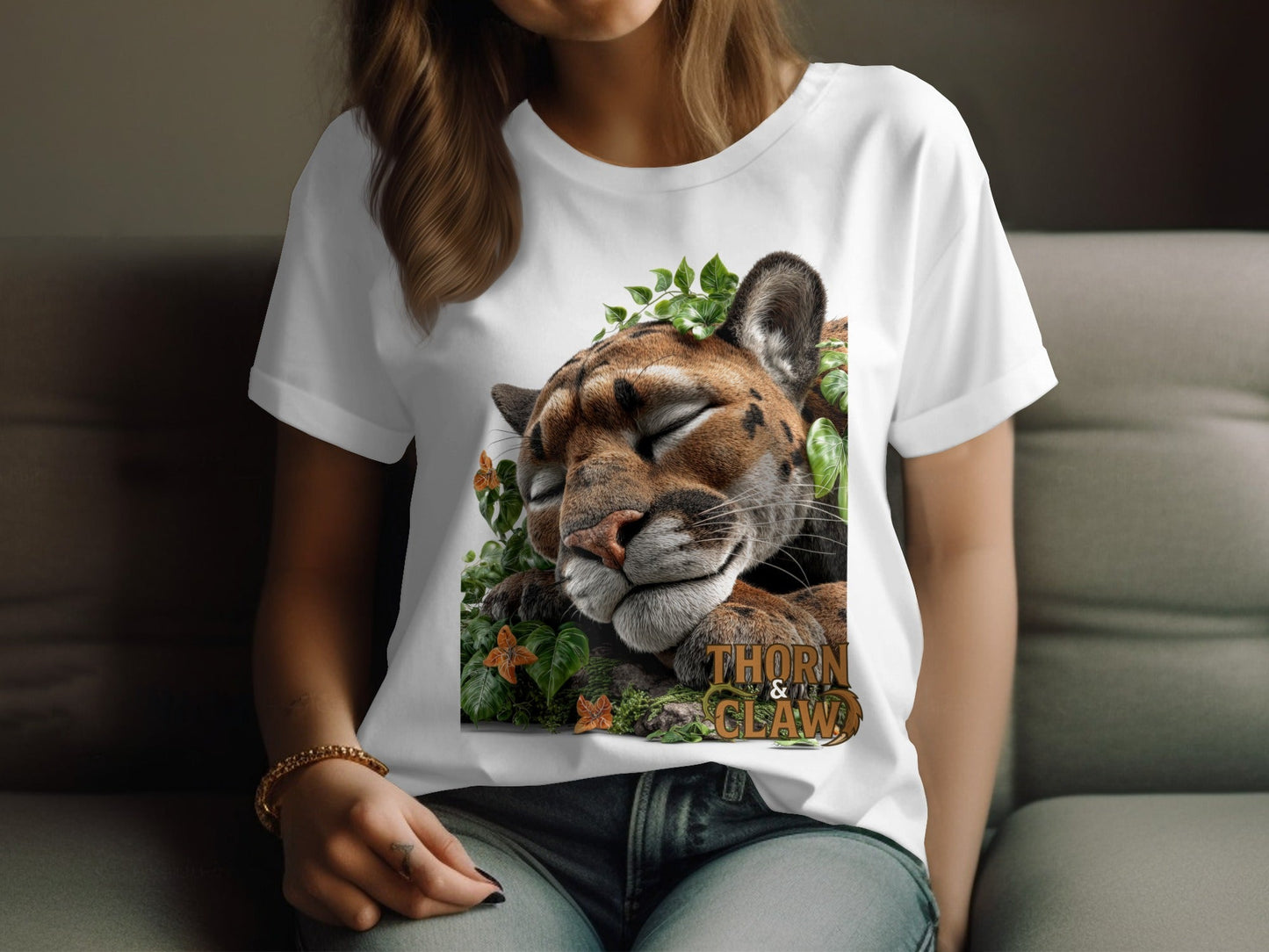 RMA APPAREL Sleeping Panther Wildlife T-Shirt Sizes S to 5XL T-Shirt - Thorn & Claw White T-Shirts - RMA APPAREL - Roclla Media Apparel Store