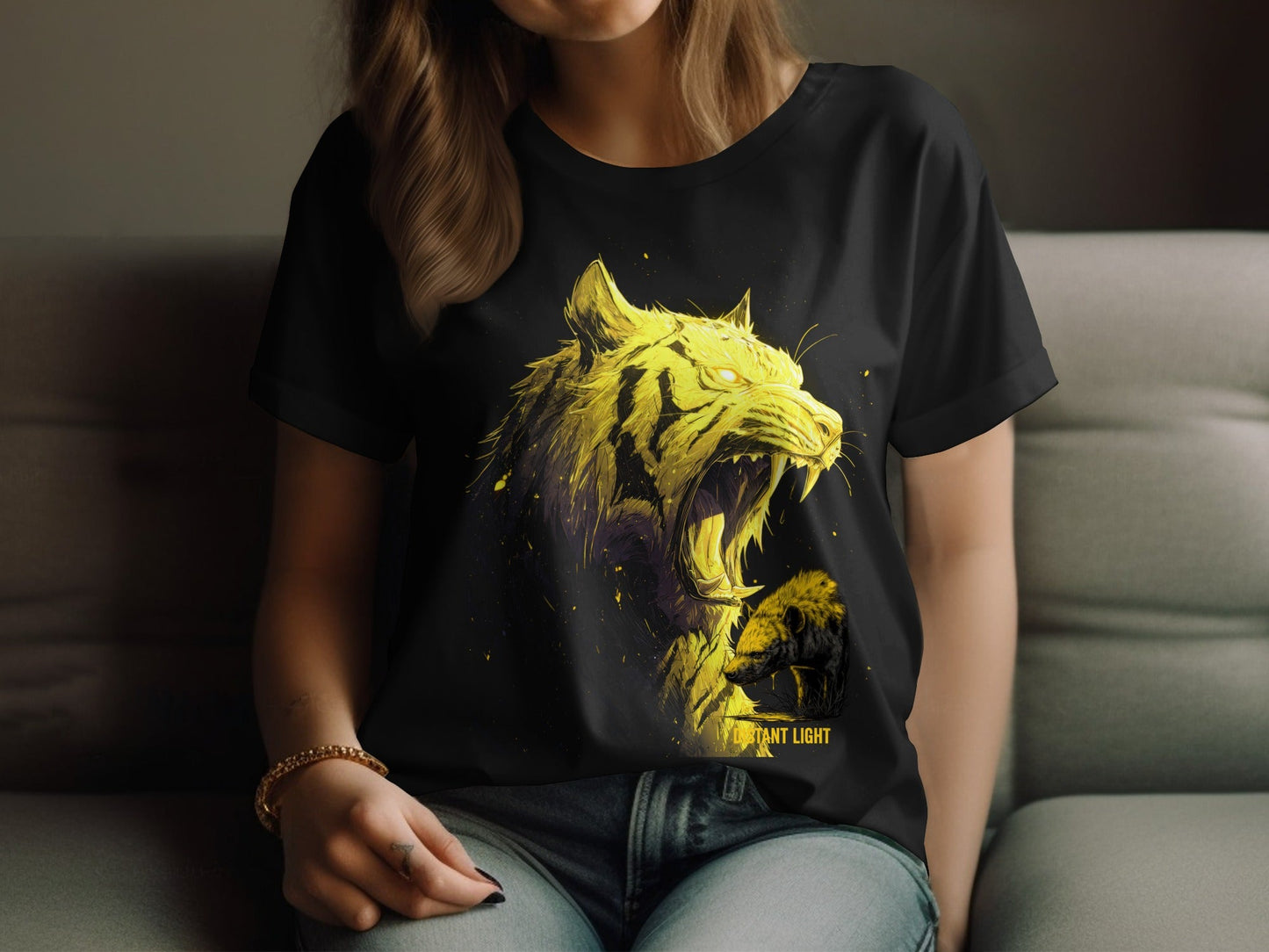 RMA APPAREL Tiger illustration Mammal Art Unisex T-Shirt - Distant Light White T-Shirts - RMA APPAREL - Roclla Media Apparel Store
