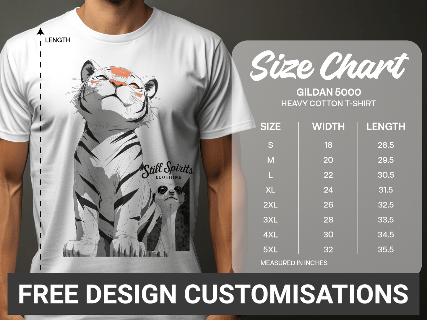 RMA APPAREL Tiger Meerkat Wildlife Unisex T-Shirt Sizes S - 5XL - Still Spirits White T-Shirt - RMA APPAREL - Roclla Media Apparel Store